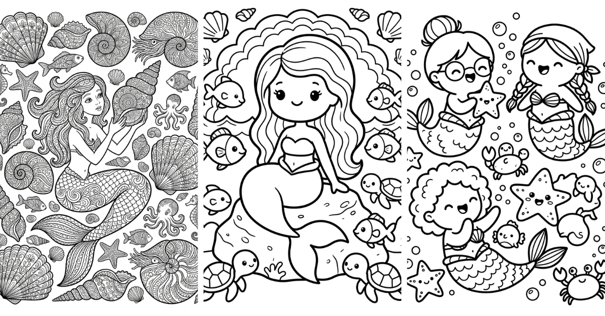 Mermaid Coloring Pages Printable Free PDF