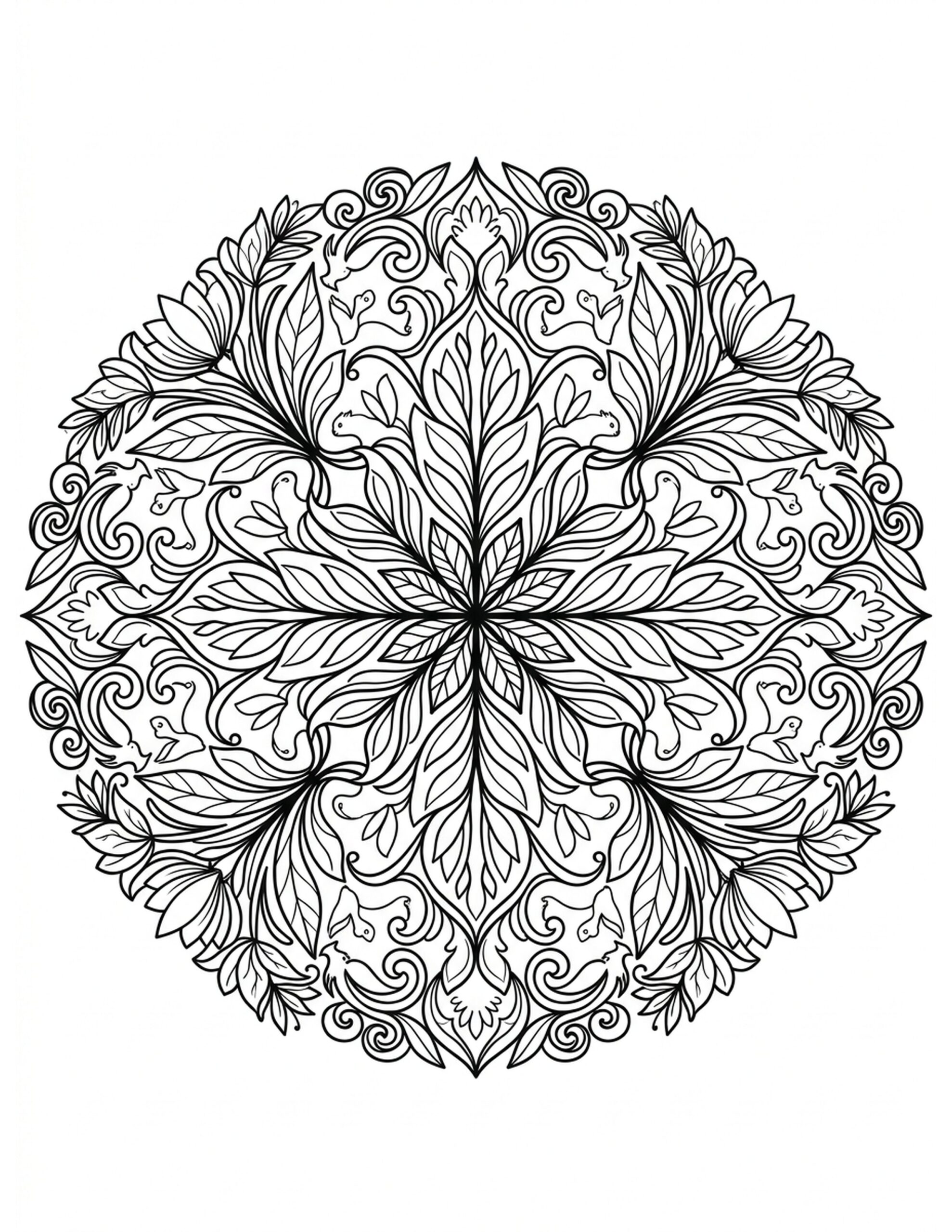 Nature-Themed Mandala Coloring Page
