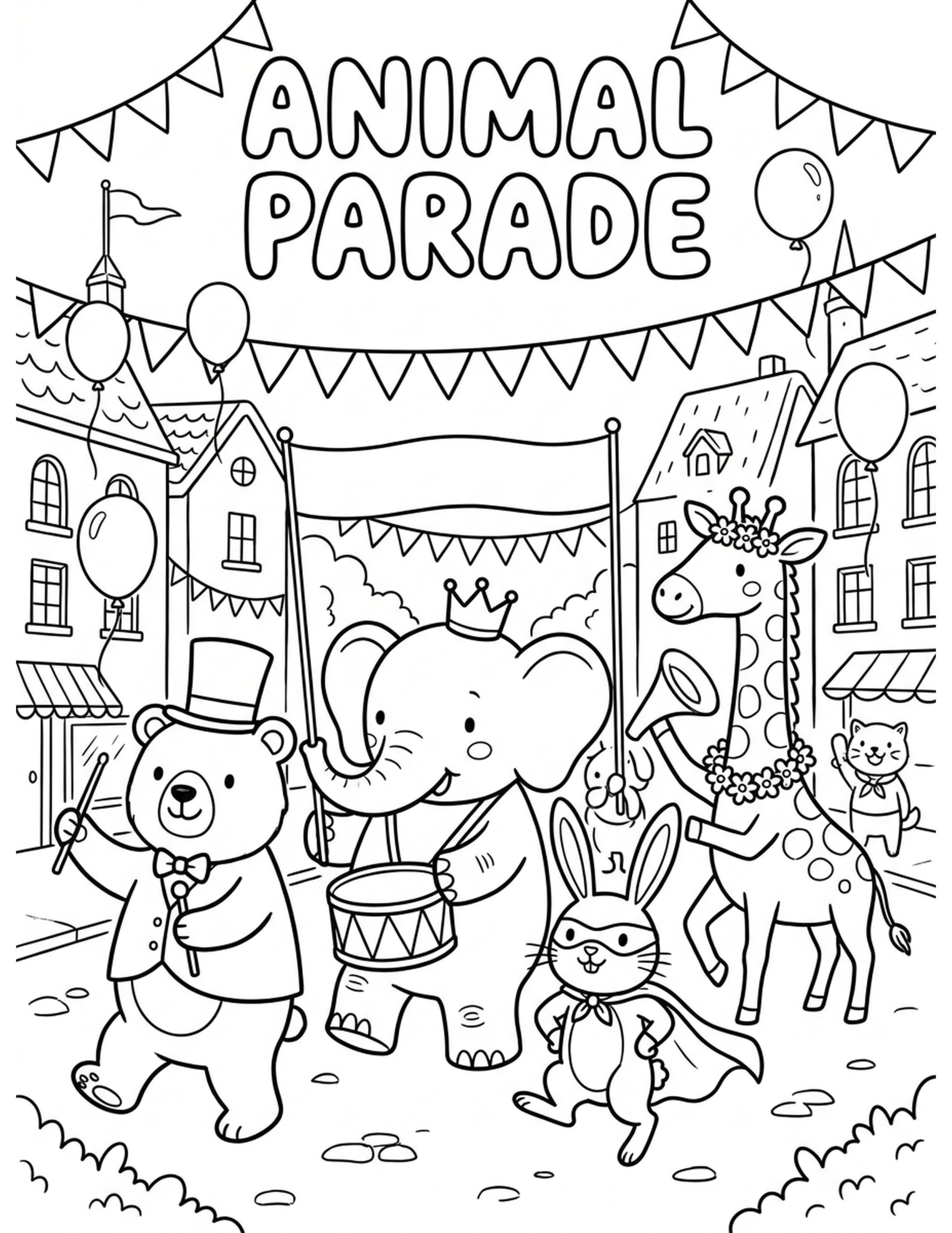Animal Parade Coloring Page