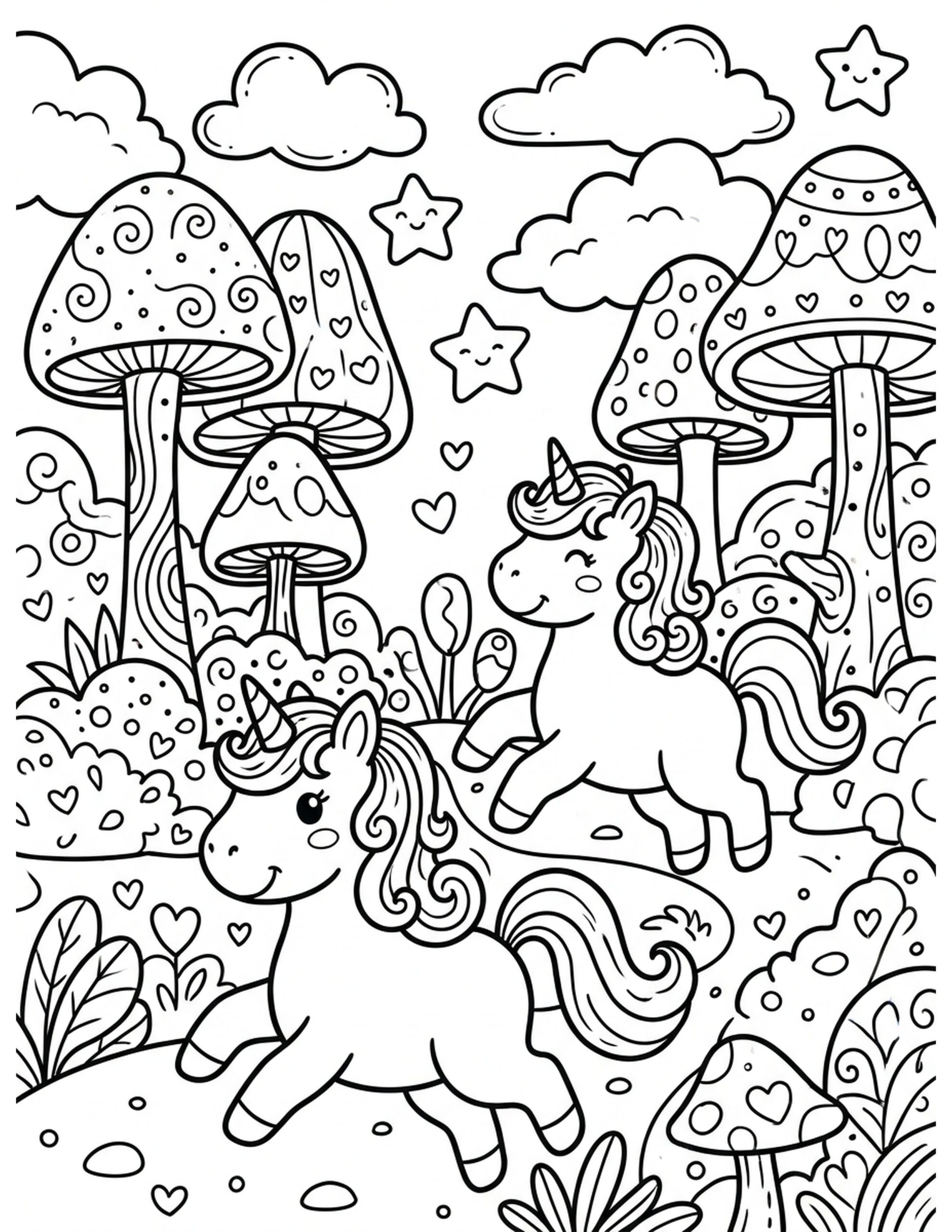 Magical Unicorns Coloring Page