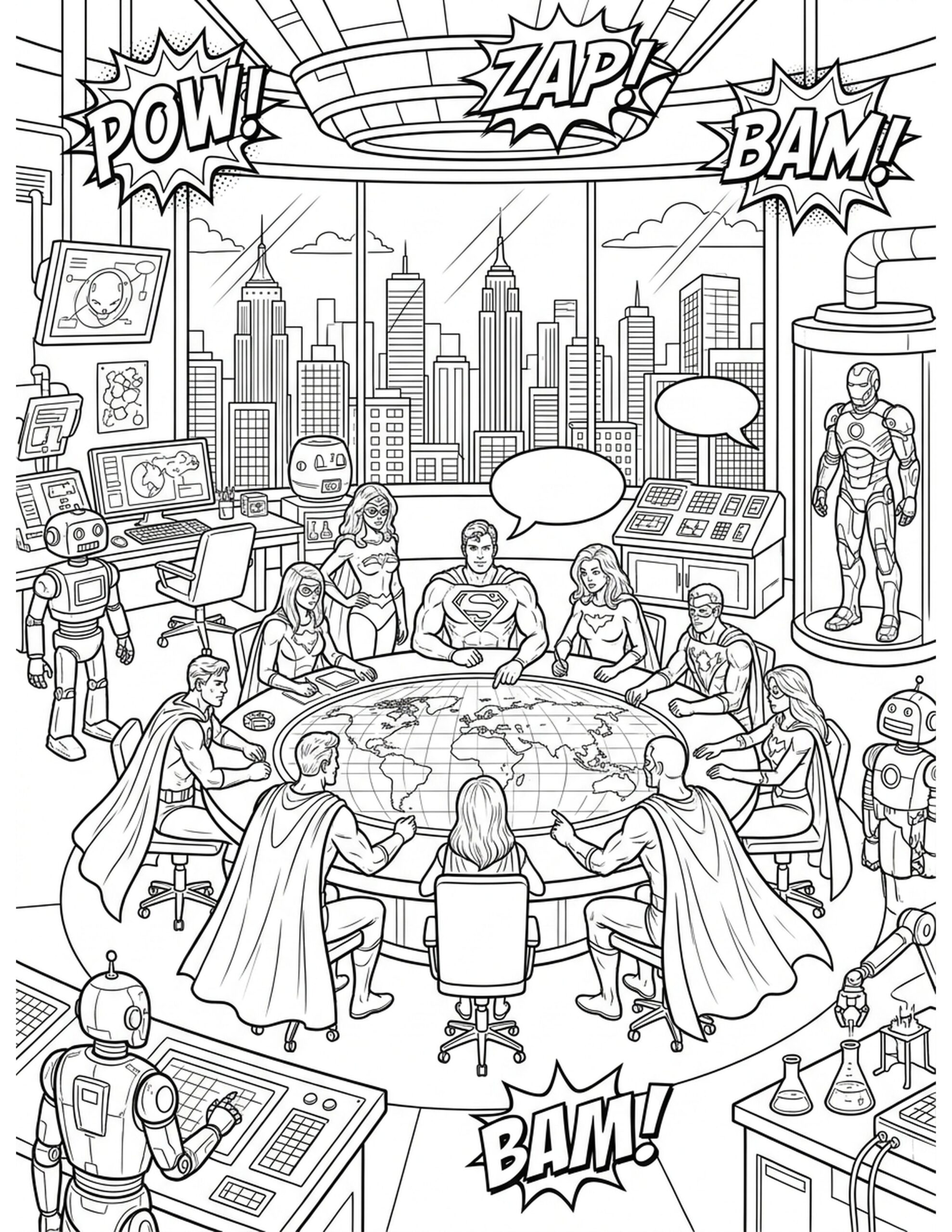 Superhero Headquarters Coloring Page