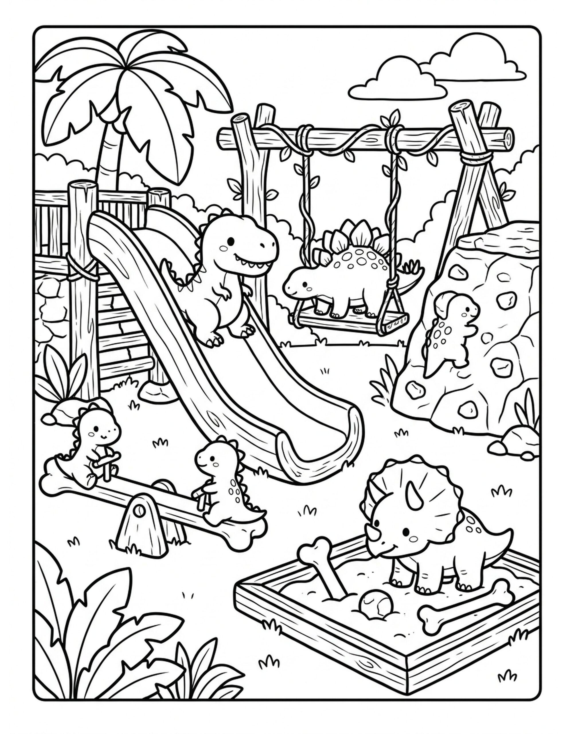 Dinosaur Playground Coloring Page