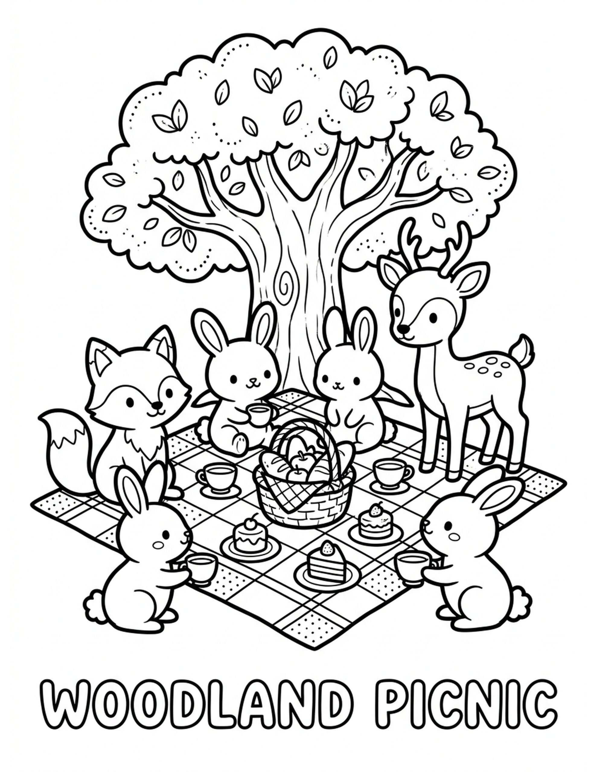 Woodland Animals Picnic Coloring Page