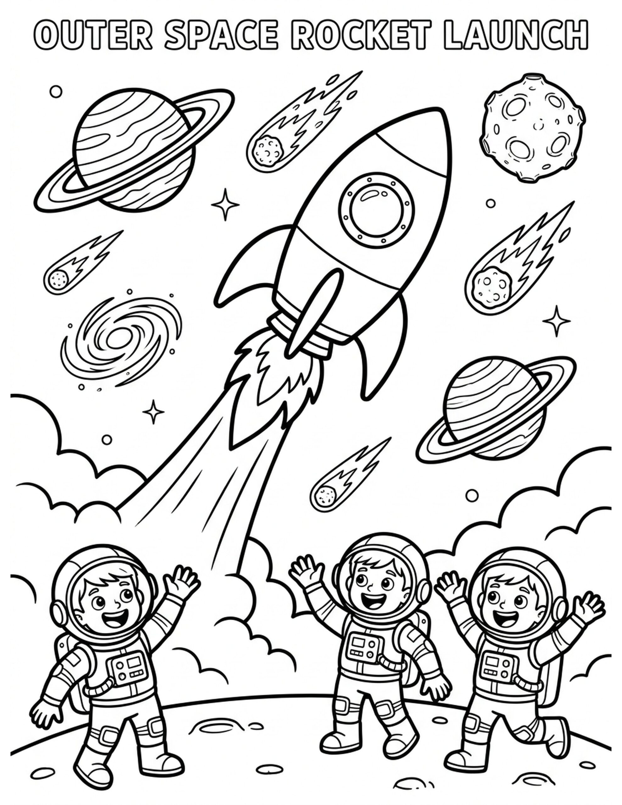 Outer Space Rocket Launch Coloring Page