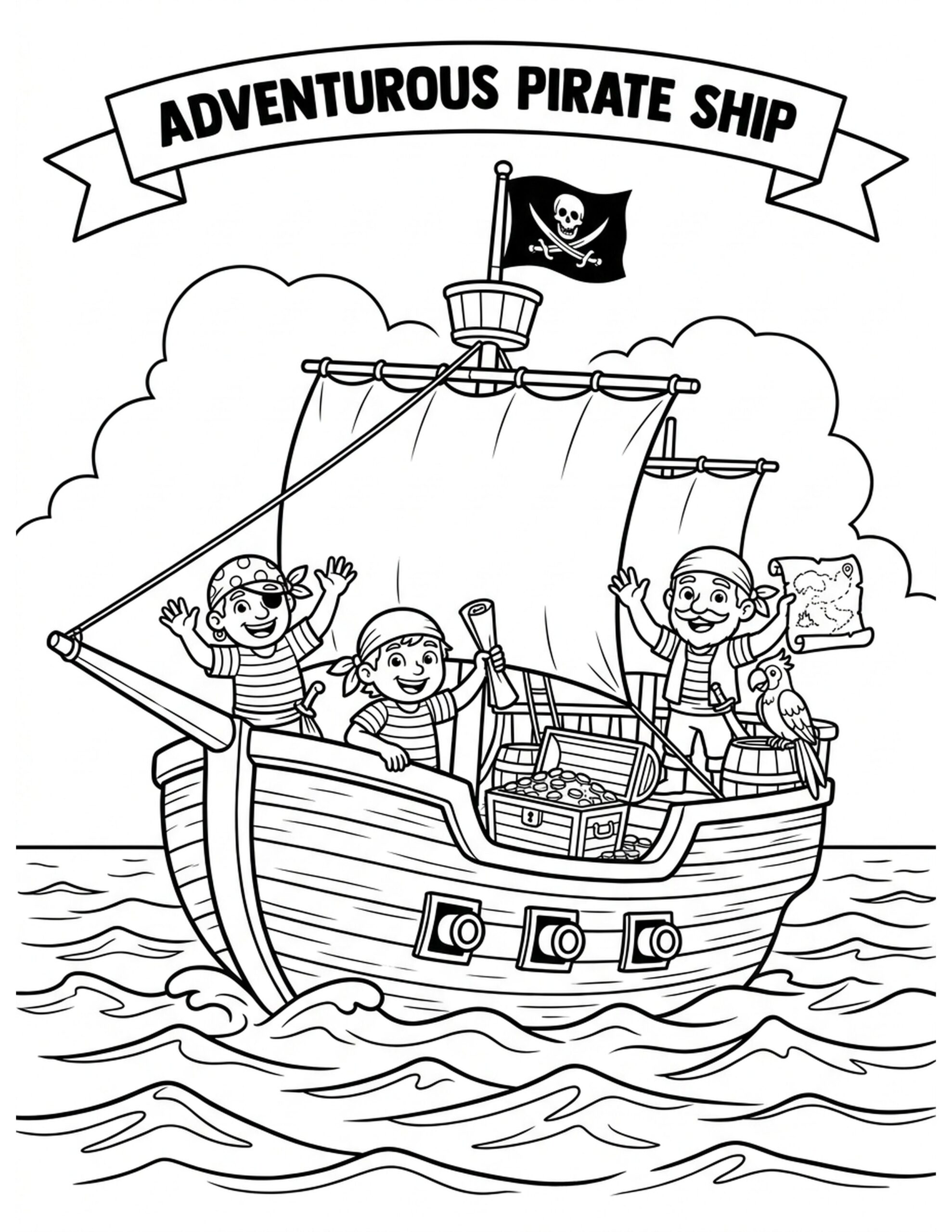 Adventurous Pirate Ship Coloring Page