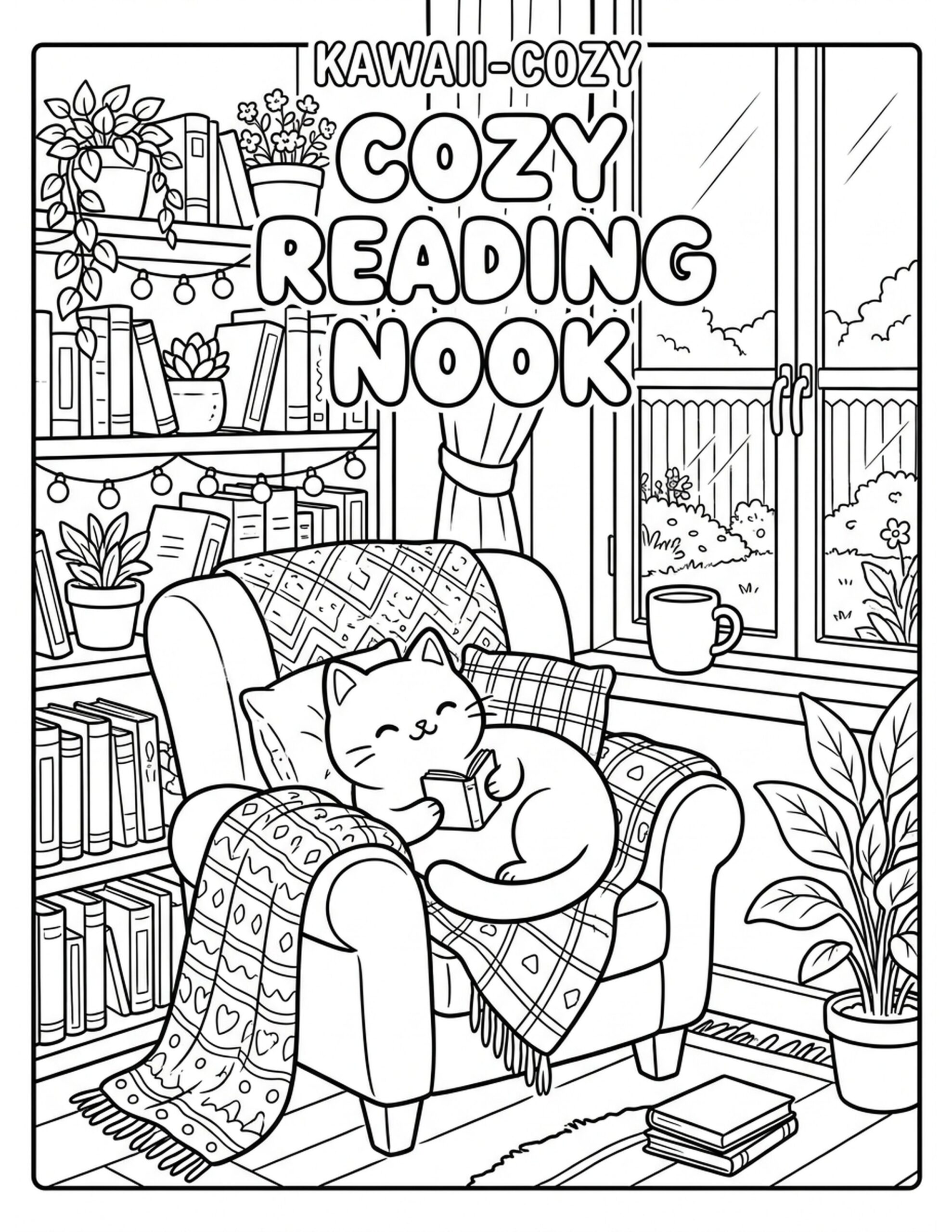 Cozy Reading Nook Coloring Page