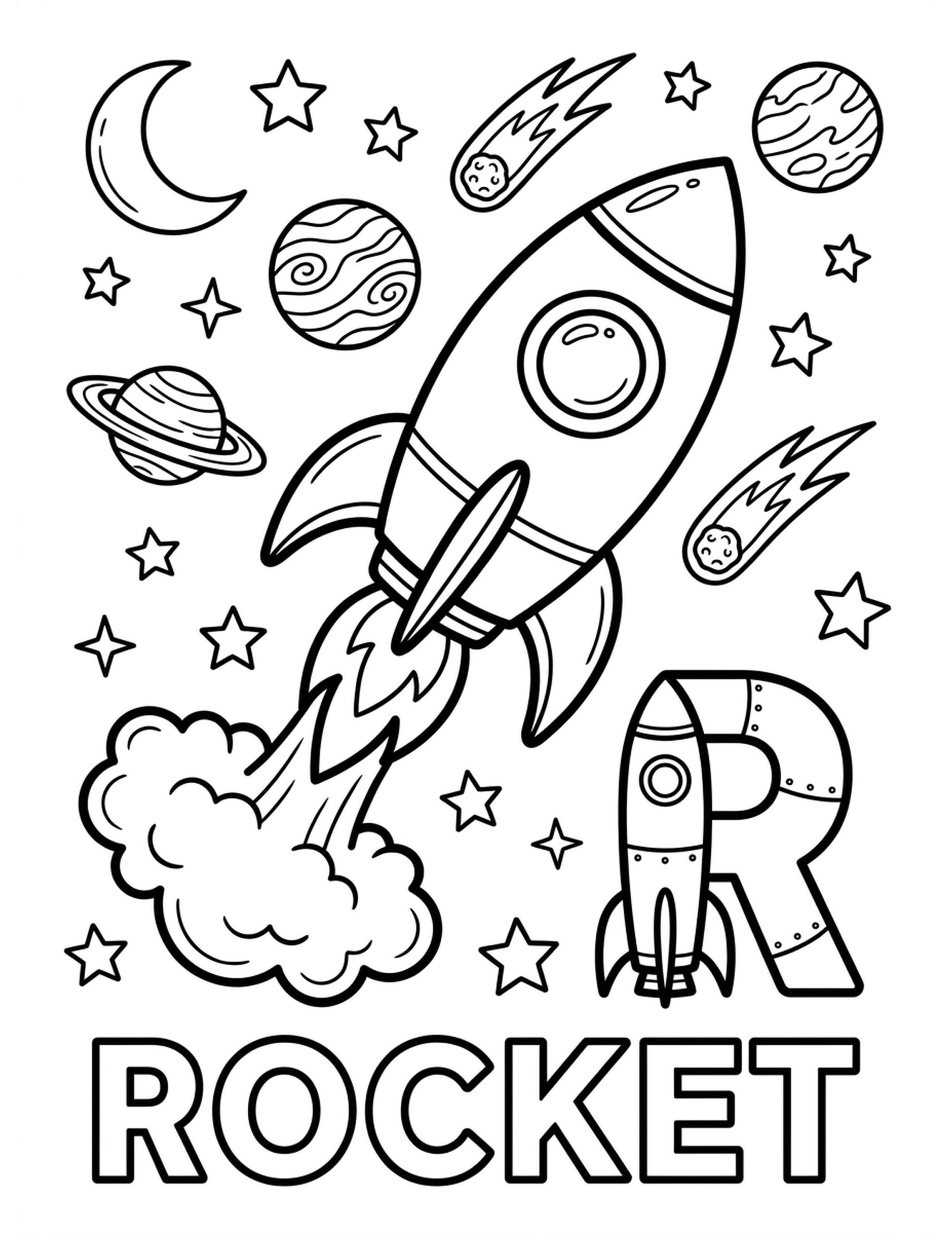 R for Rocket Coloring Page