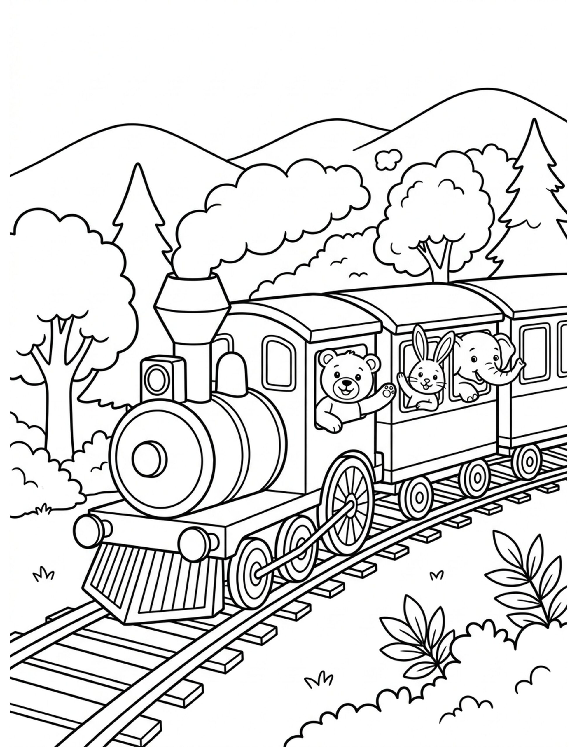 T for Train Coloring Page