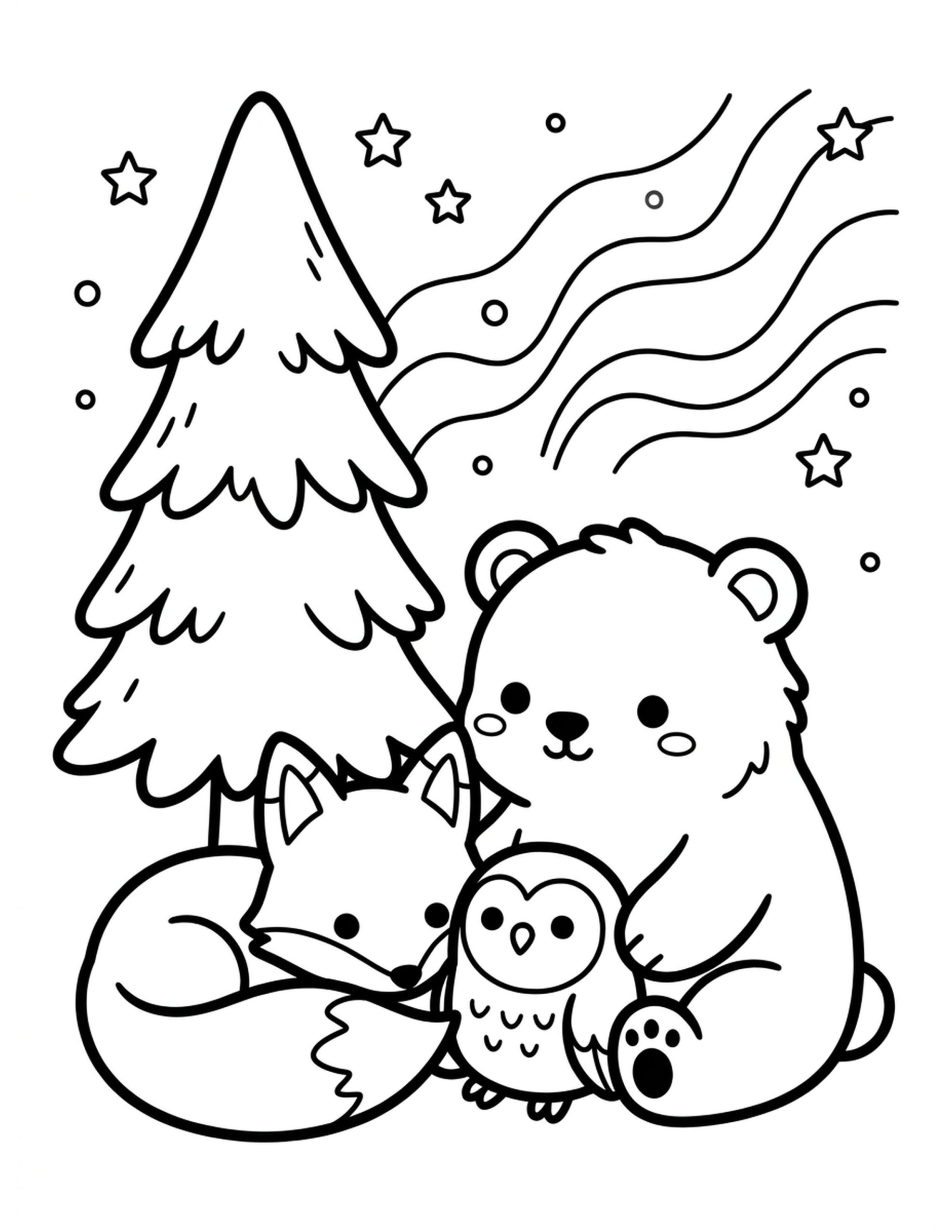 Northern Lights Night Coloring Page