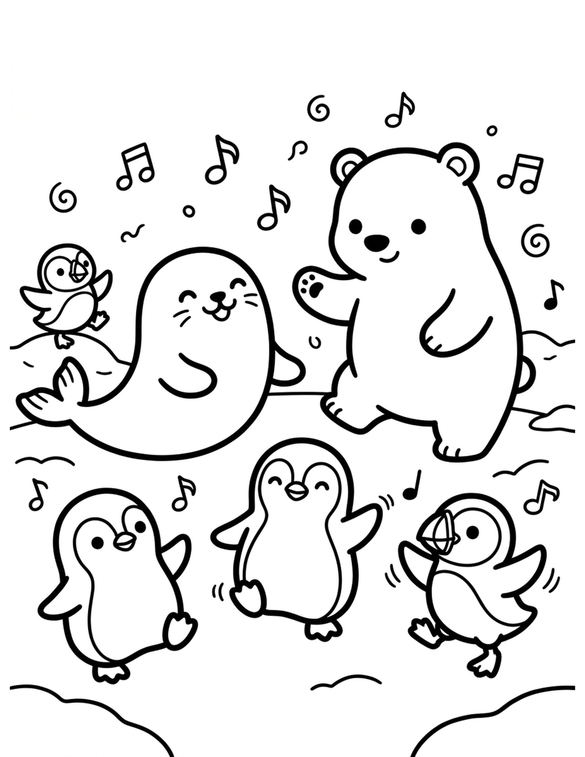 Arctic Animals Dance-Off Coloring Page