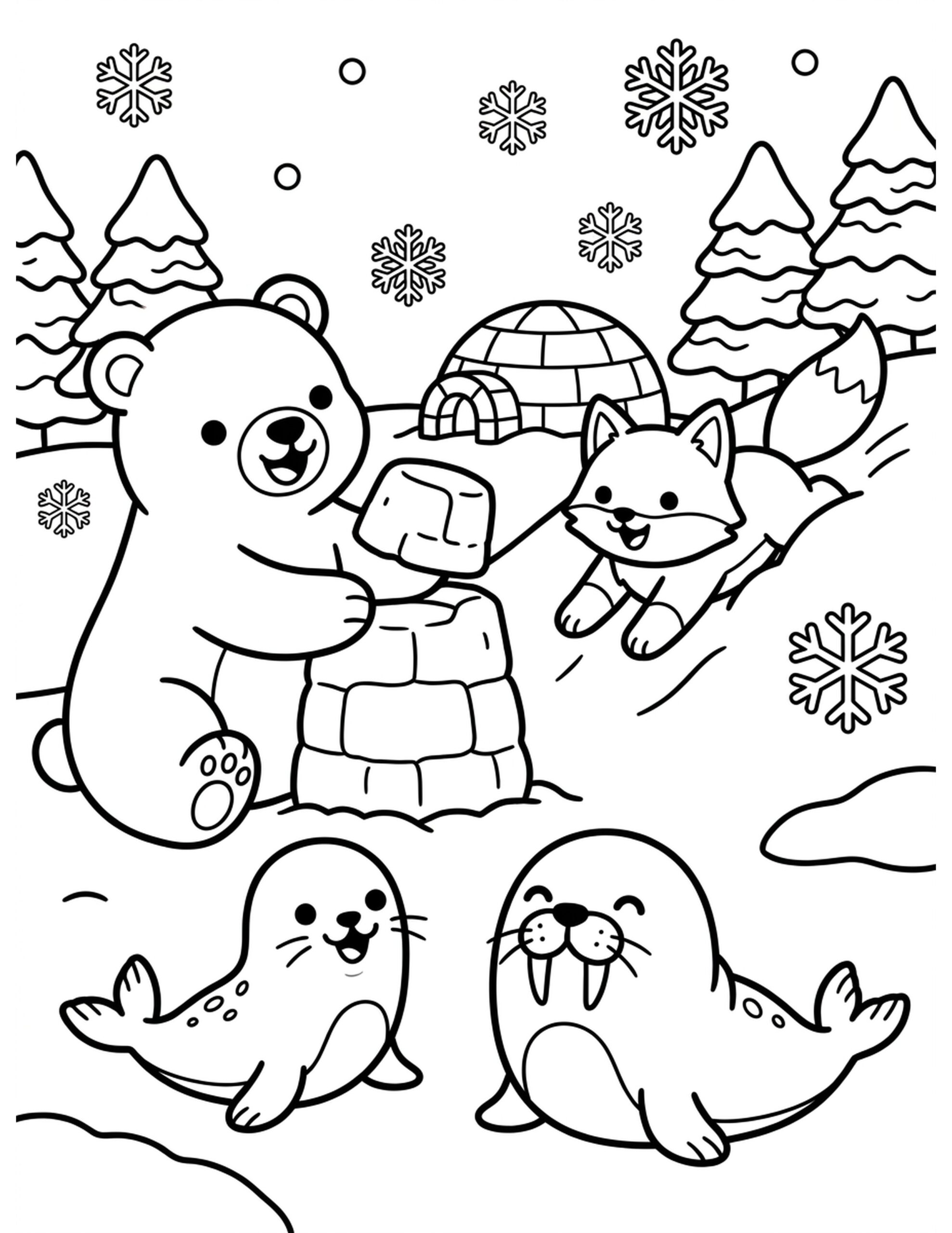 Polar Bear and Friends Coloring Page