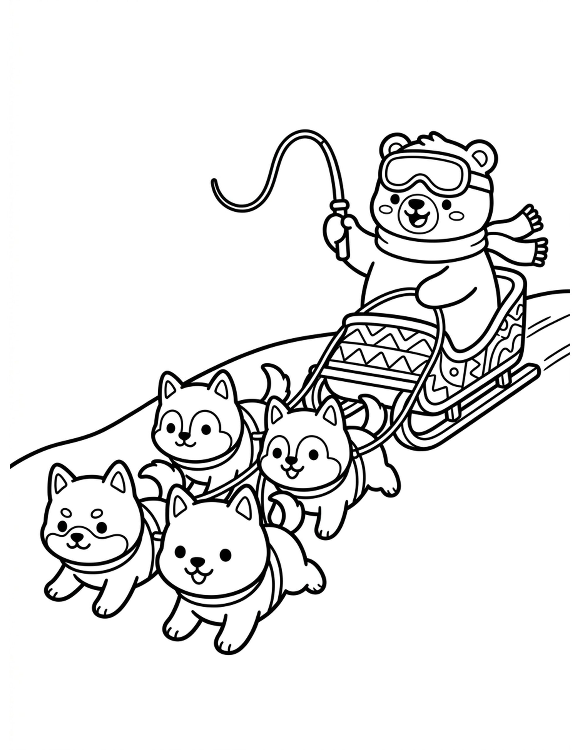 Sled Dog Team Racing Coloring Page