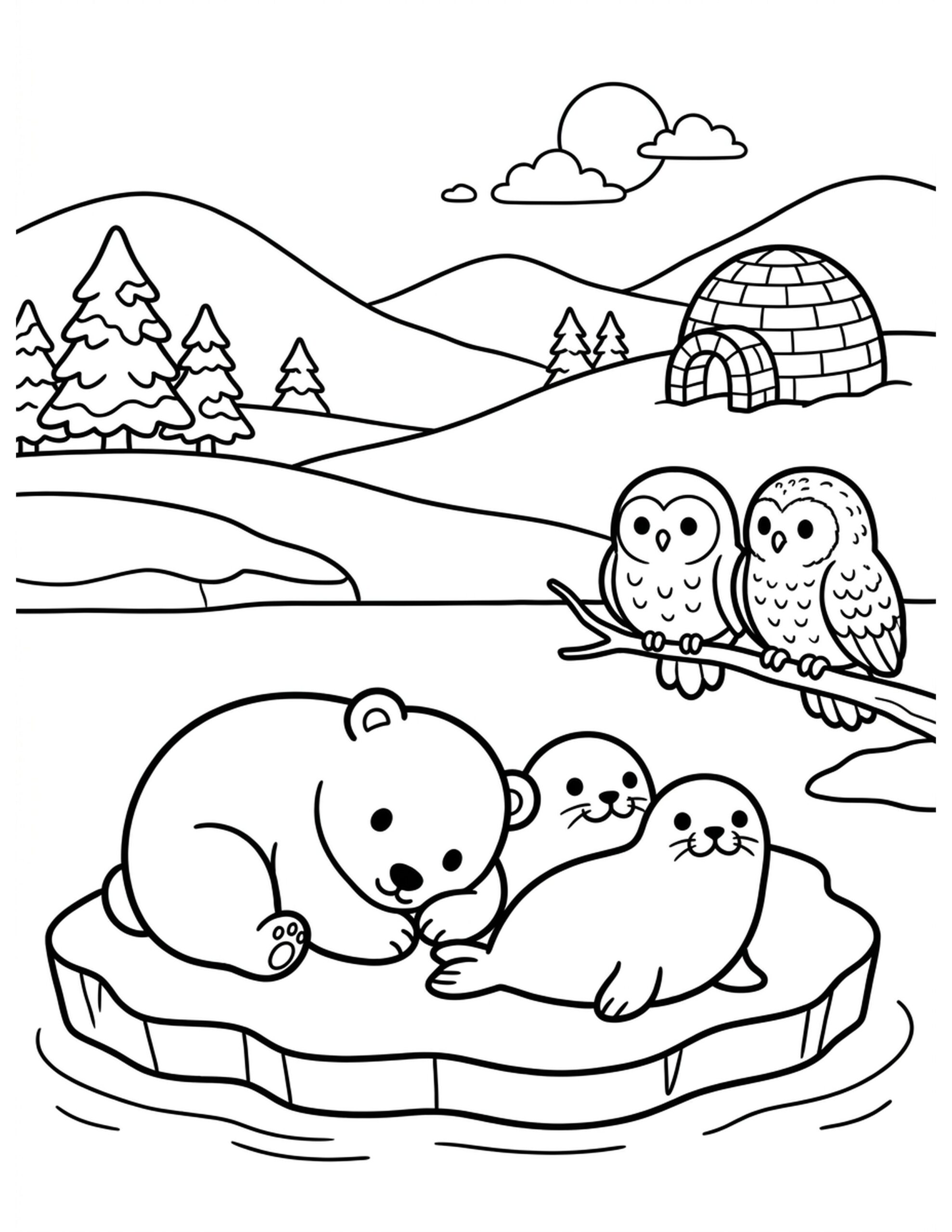 Arctic Wildlife Sanctuary Coloring Page