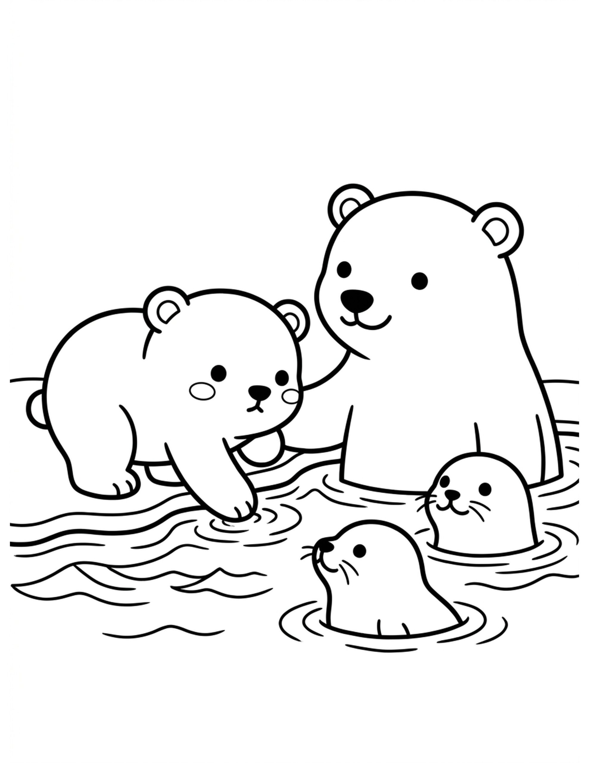 Polar Bear Cub's First Swim Coloring Page