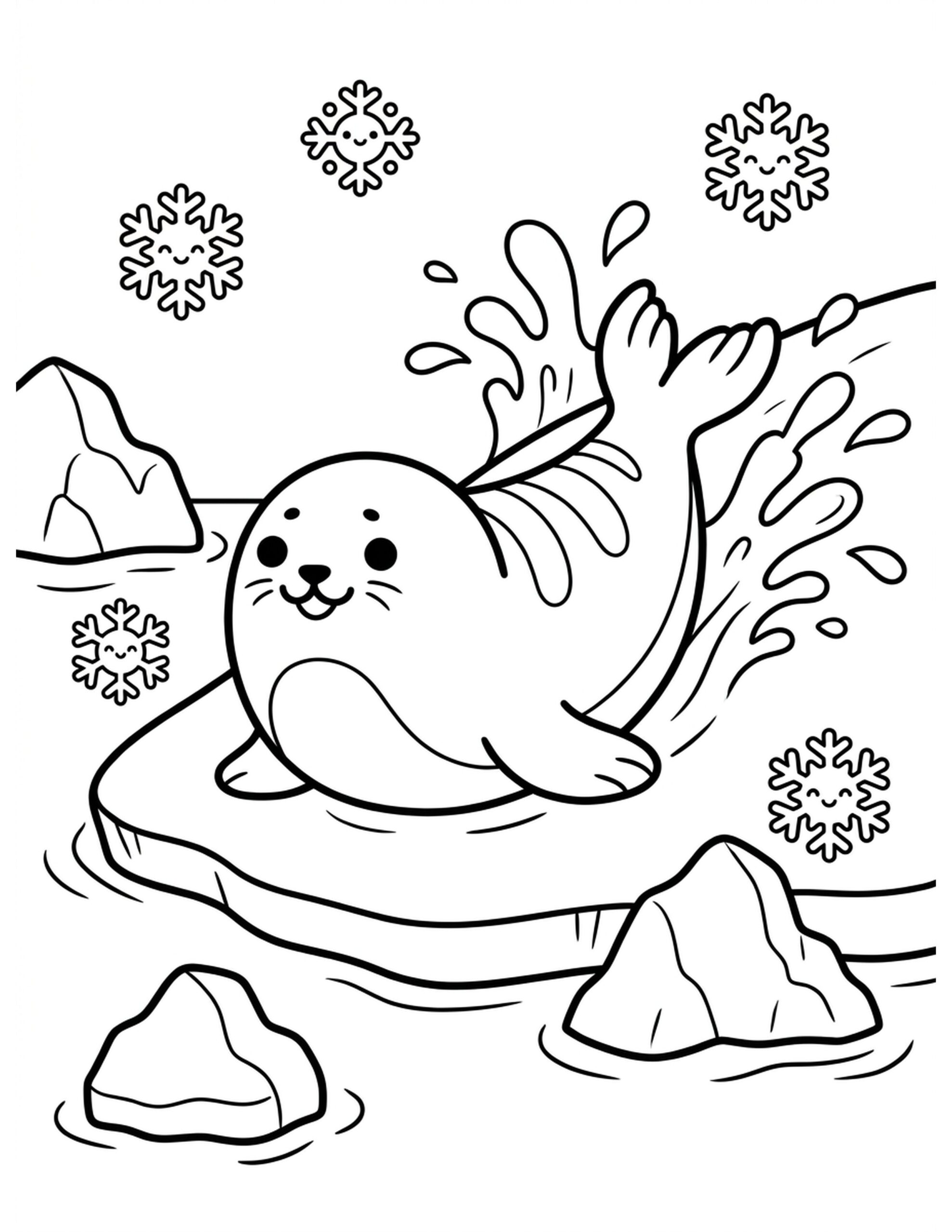 Arctic Seal Playtime Coloring Page