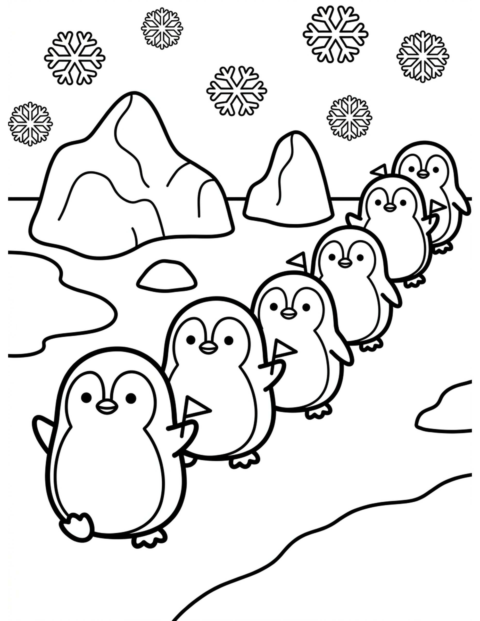 Penguin Parade Coloring Page