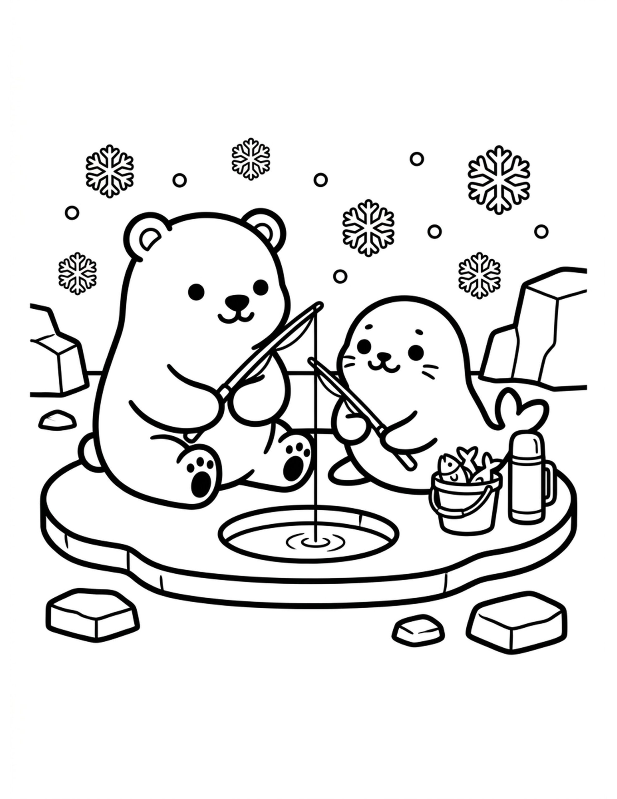Ice Fishing Friends Coloring Page
