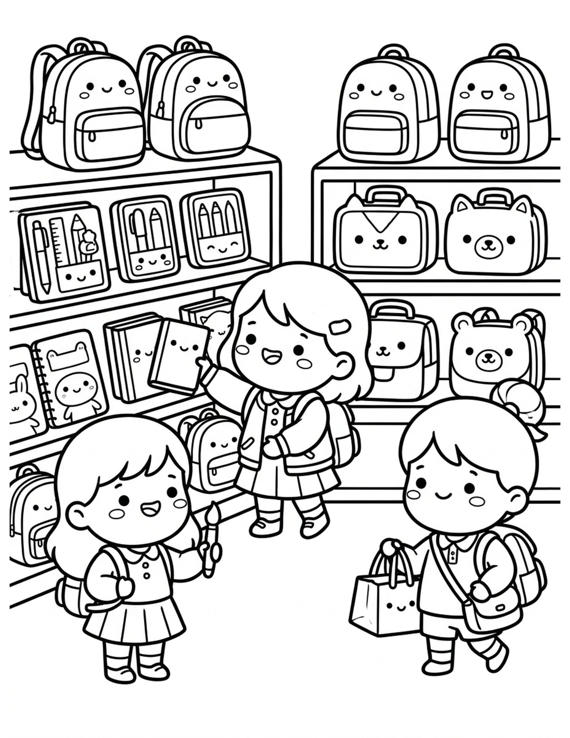 Back to School Shopping Coloring Page