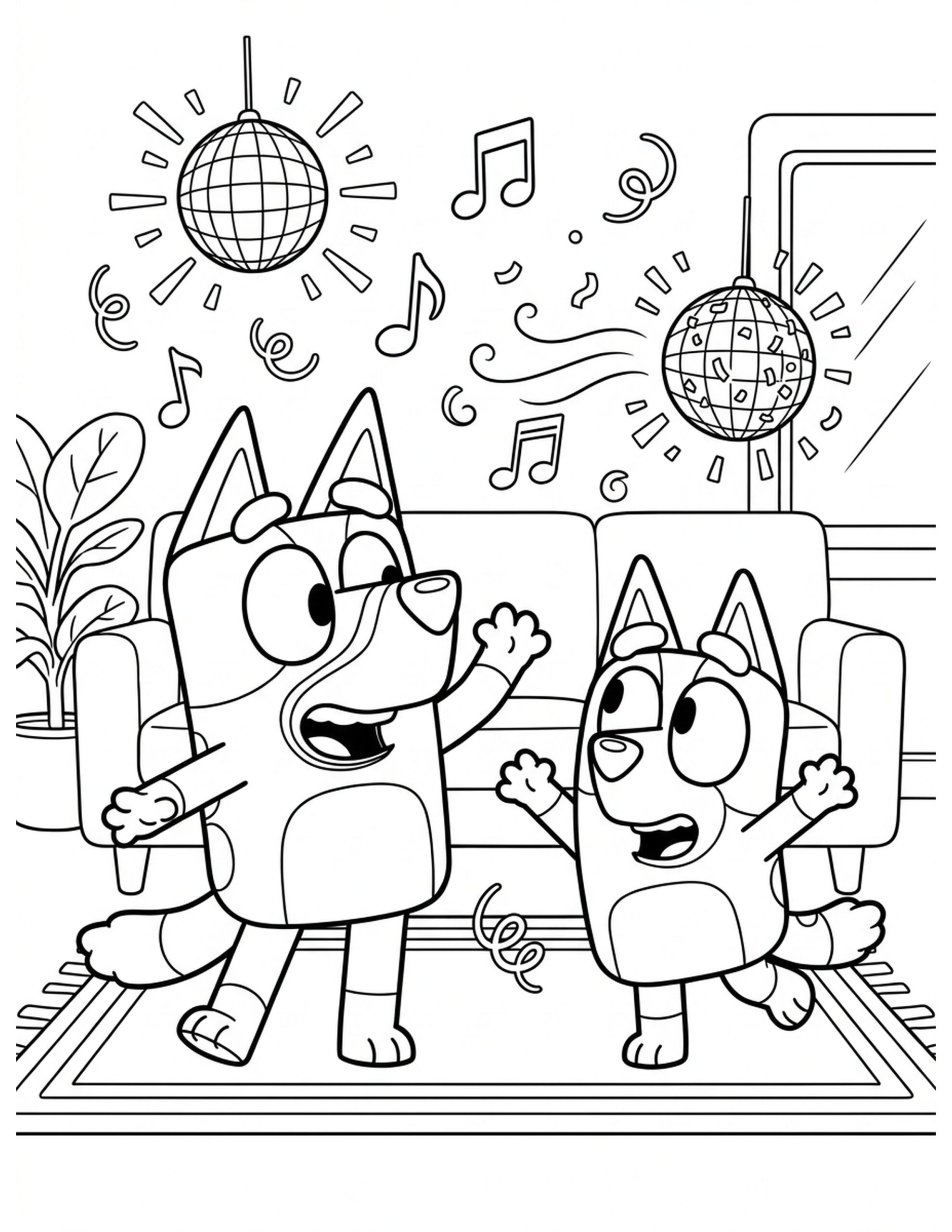 Bluey and Bingo’s Dance Party Coloring Page