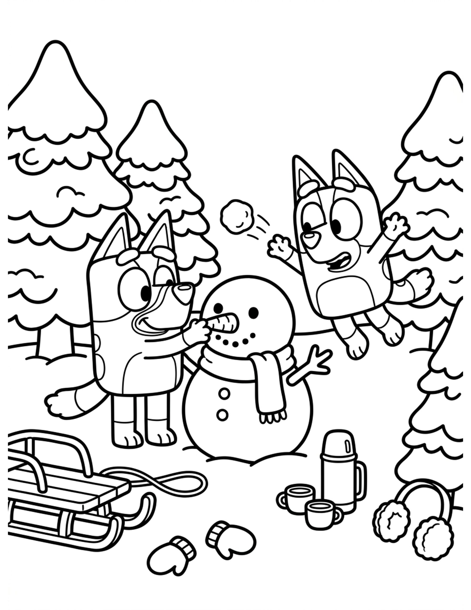 Bluey and Bingo’s Snow Day Coloring Page