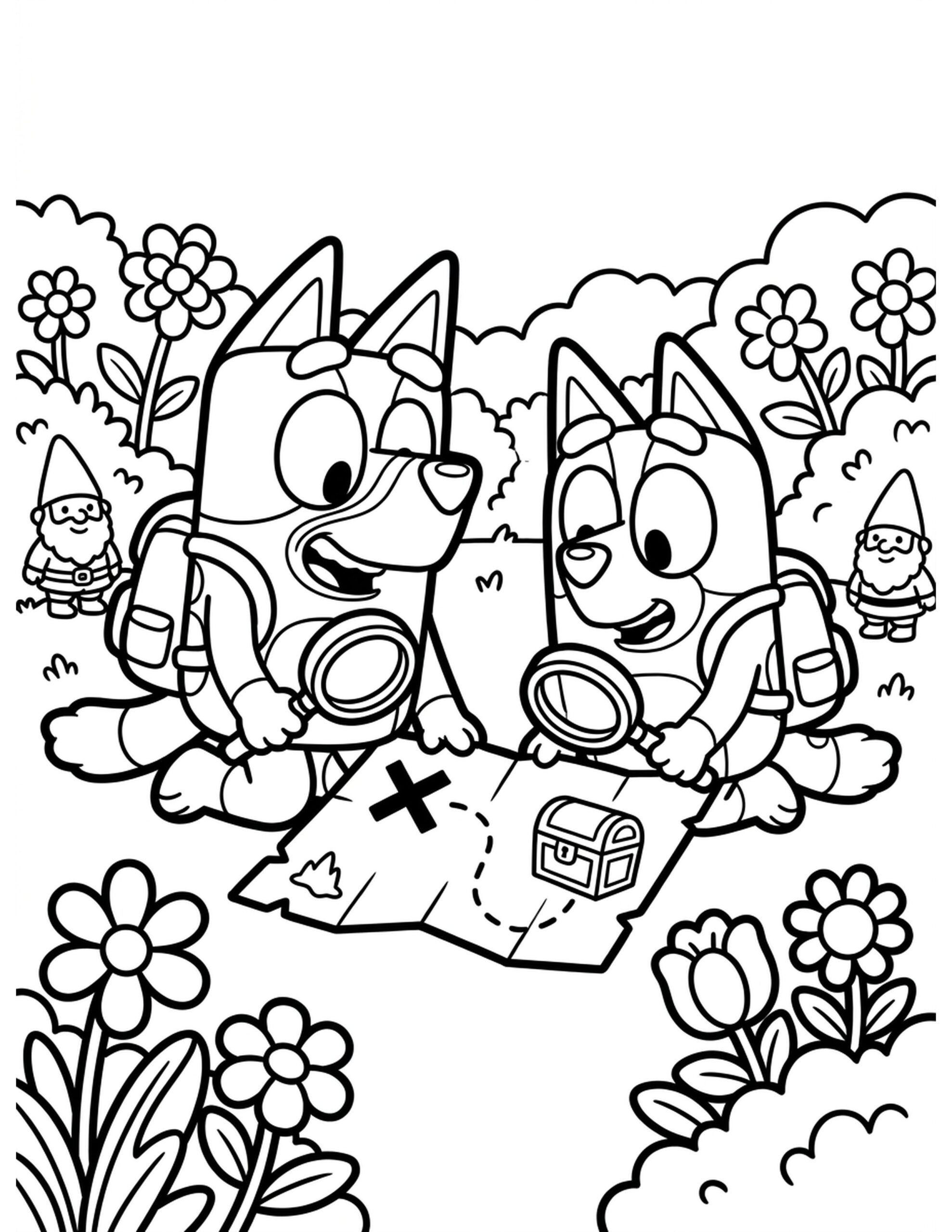 Bluey on a Treasure Hunt Coloring Page