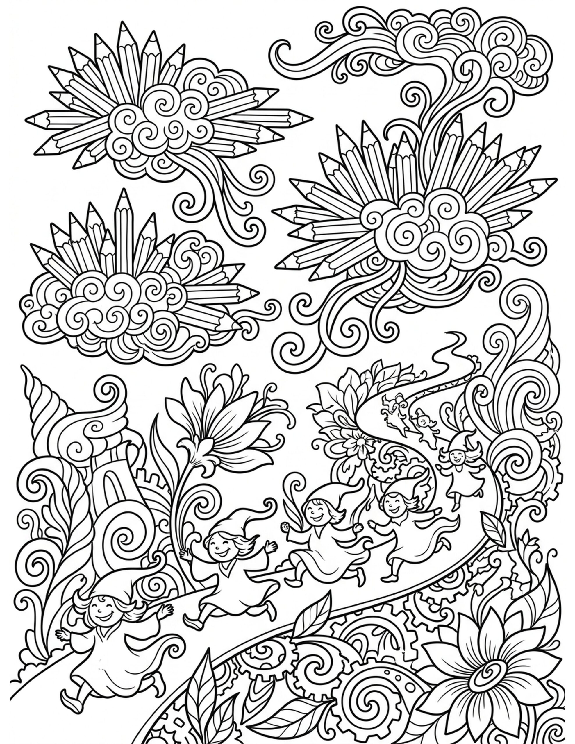 Whimsical Pencil Dreams Coloring Page