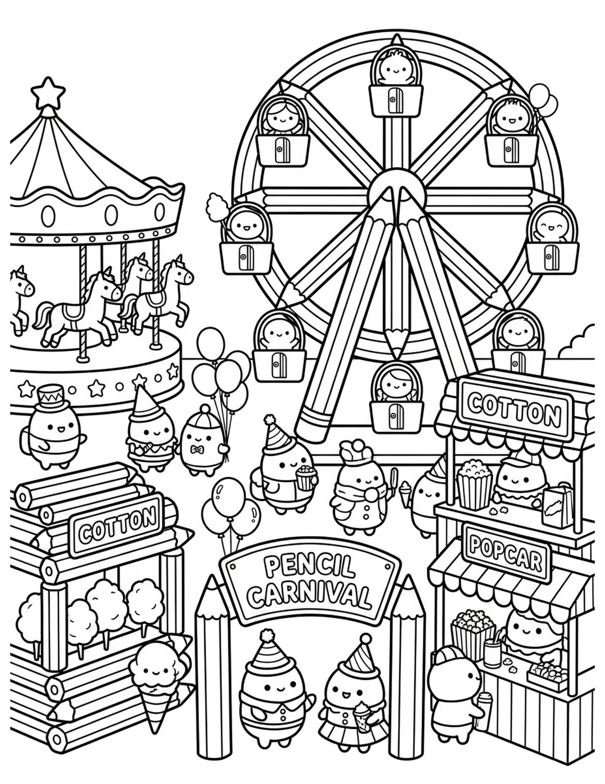 Festive Pencil Carnival Coloring Page