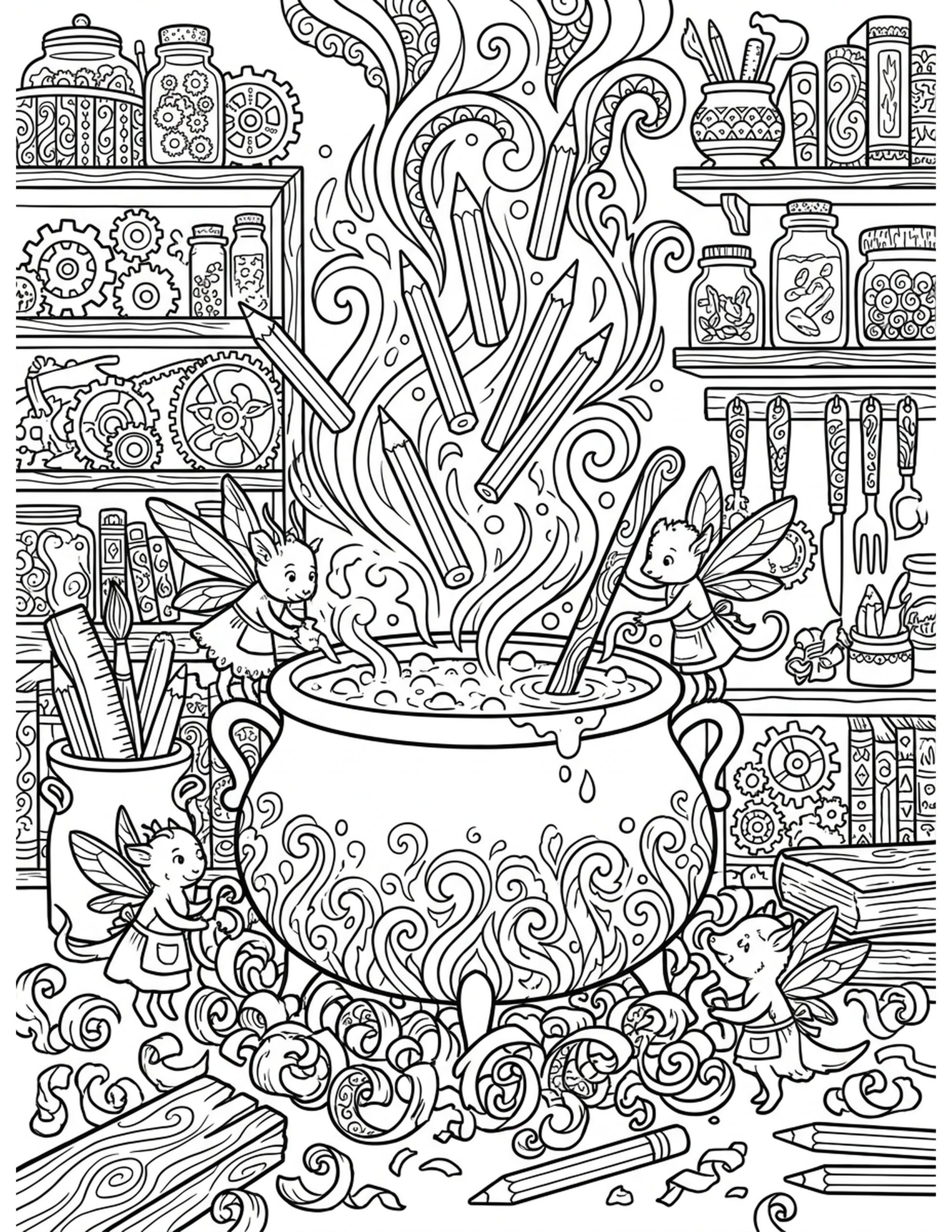 Enchanted Pencil Workshop Coloring Page
