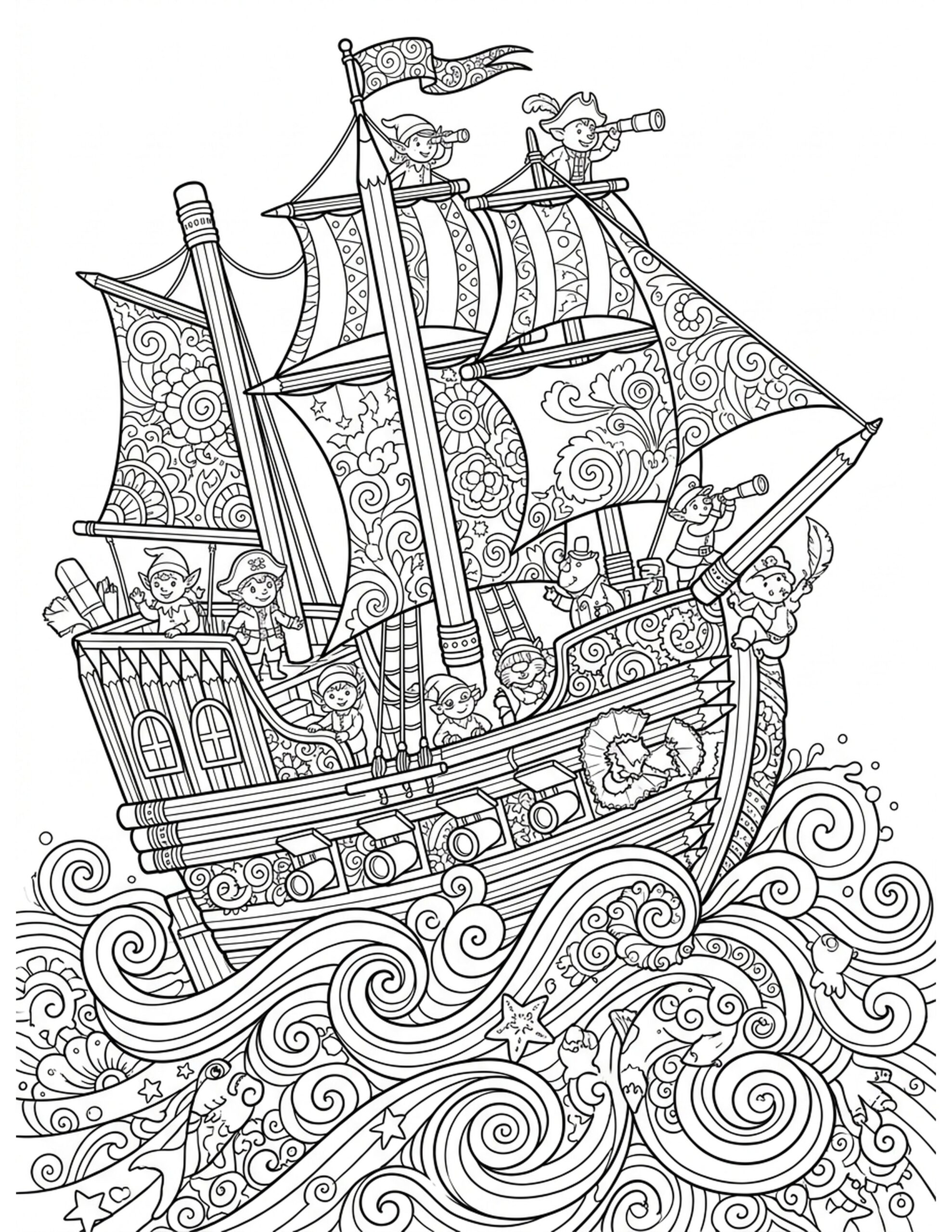 Pencil Ship Adventure Coloring Page