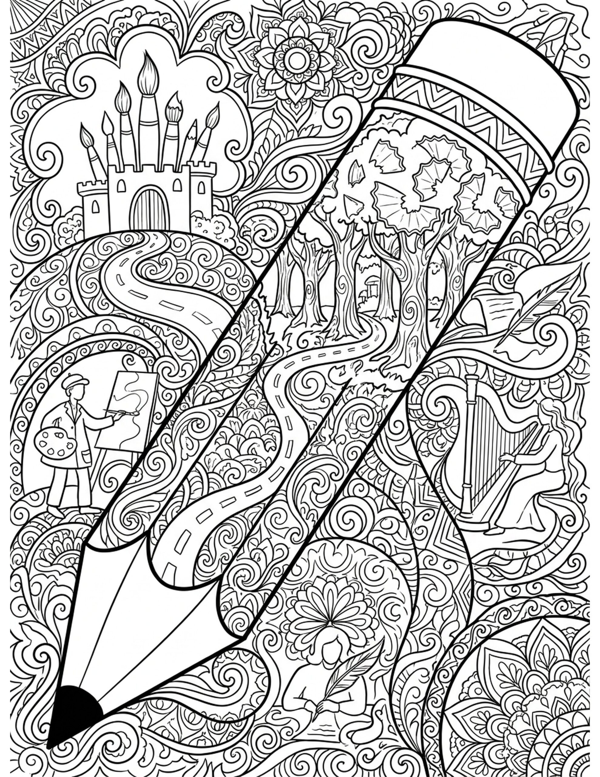Artistic Pencil Inner World Coloring Page