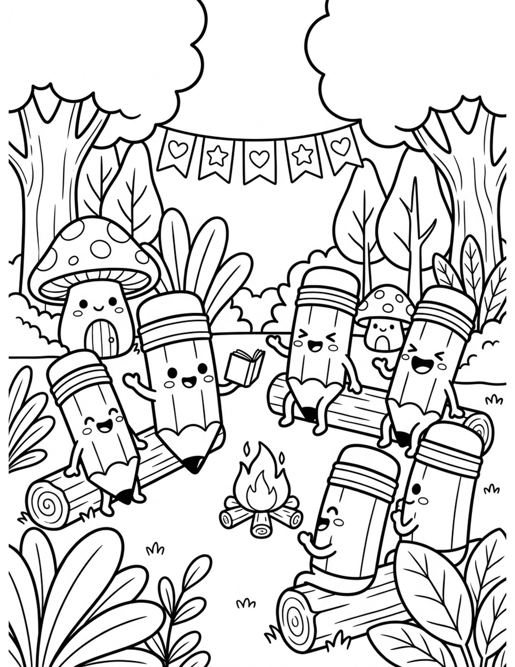 Endearing Pencil Friends Coloring Page