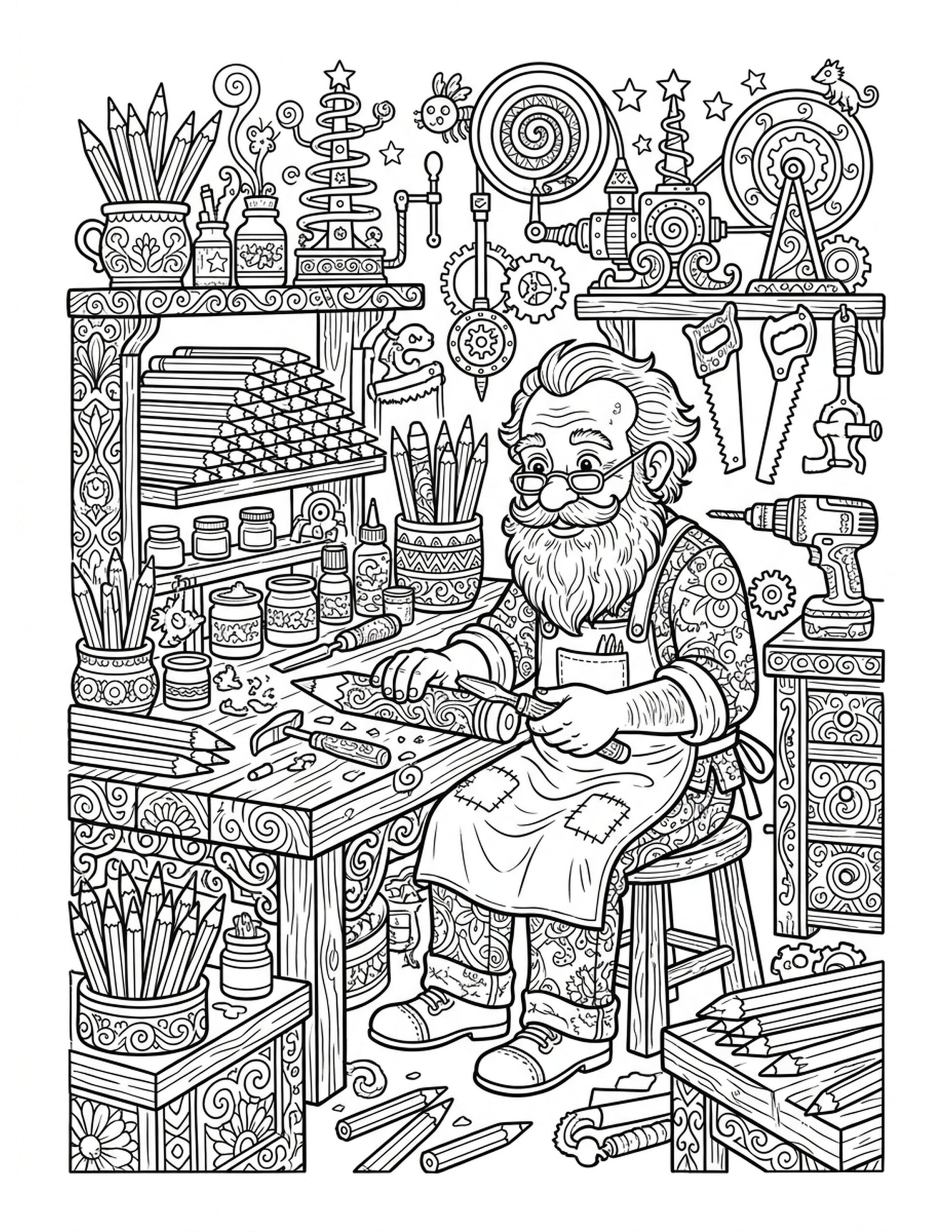 Pencil Maker's Workshop Coloring Page