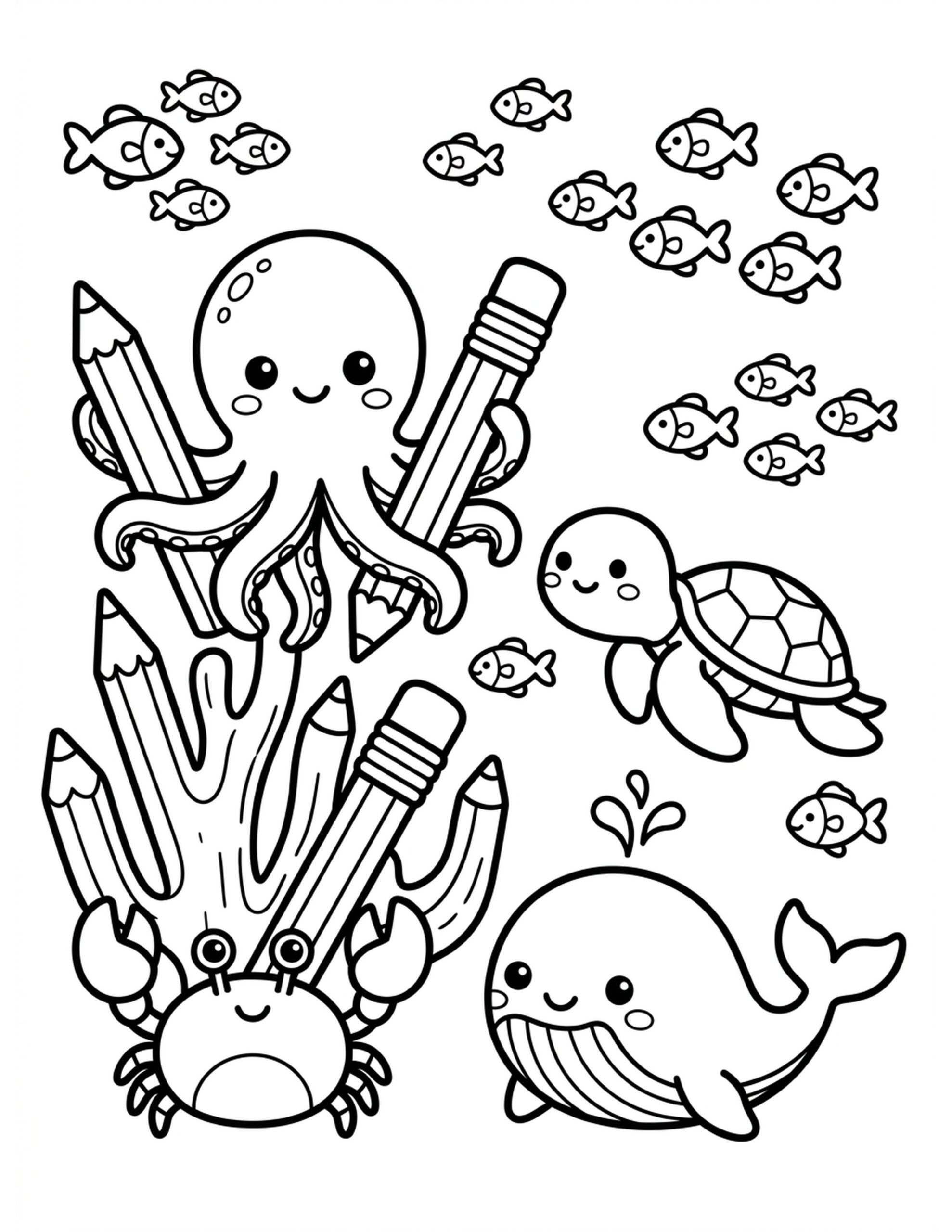 Underwater Pencil Paradise Coloring Page