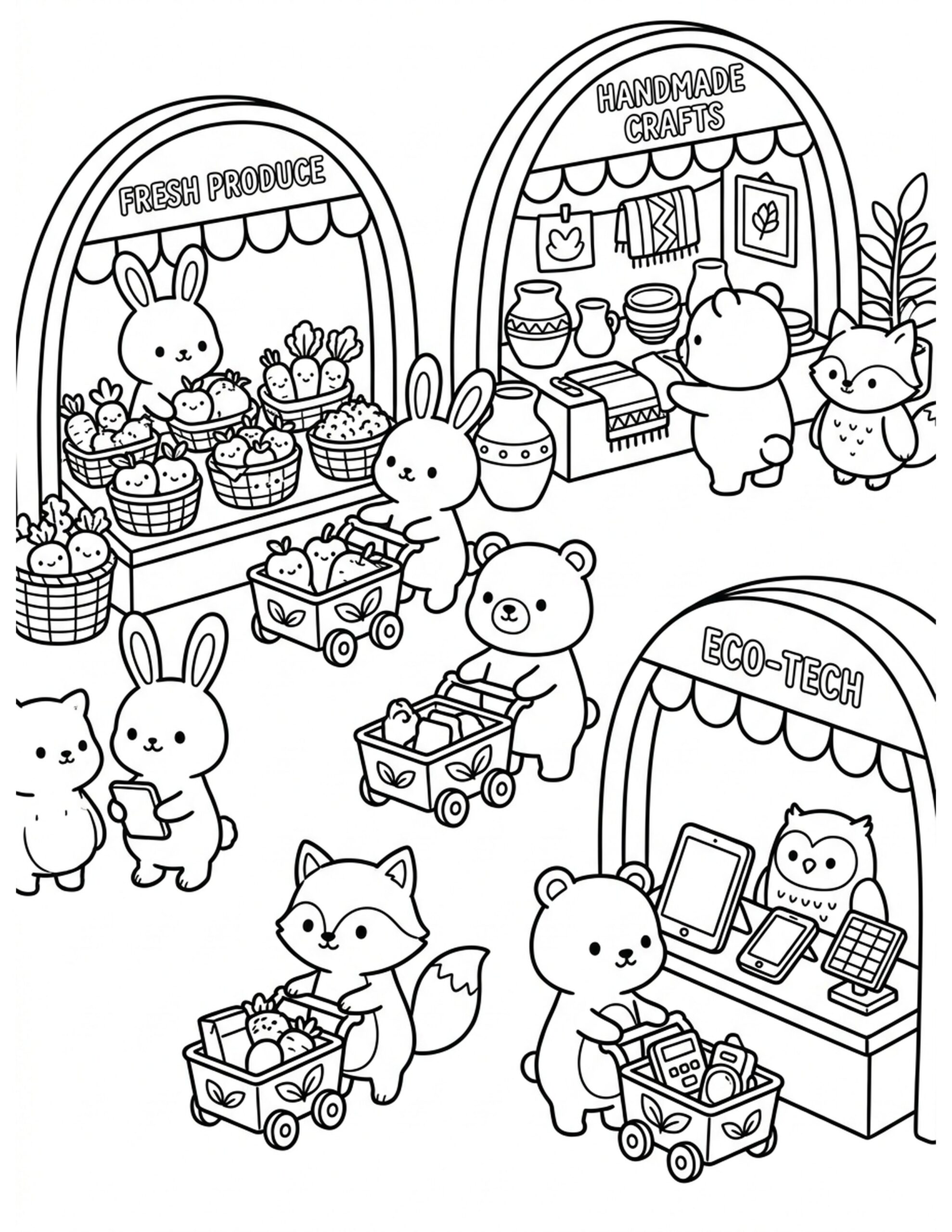 Eco-Friendly Marketplace Coloring Page