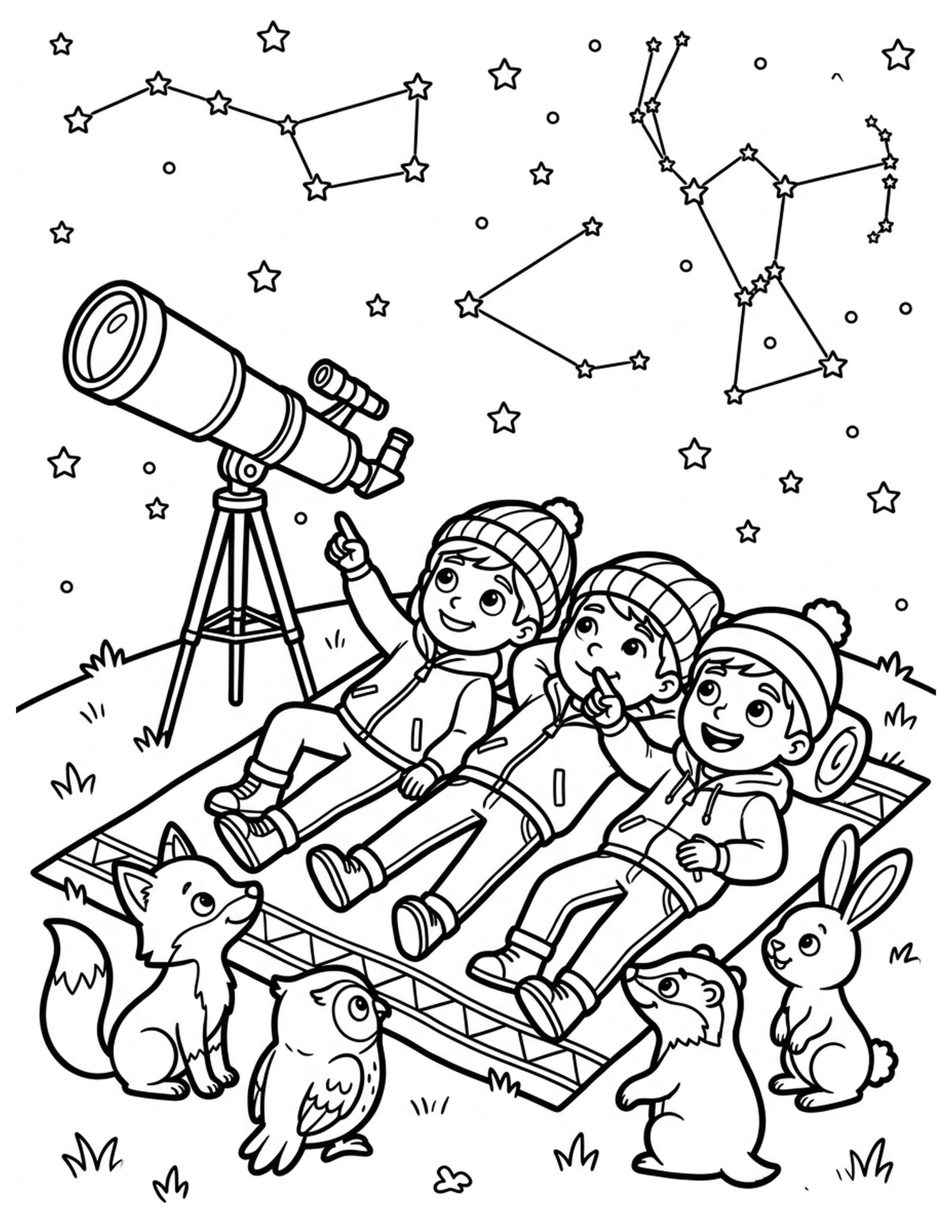 Stargazing Night Coloring Page