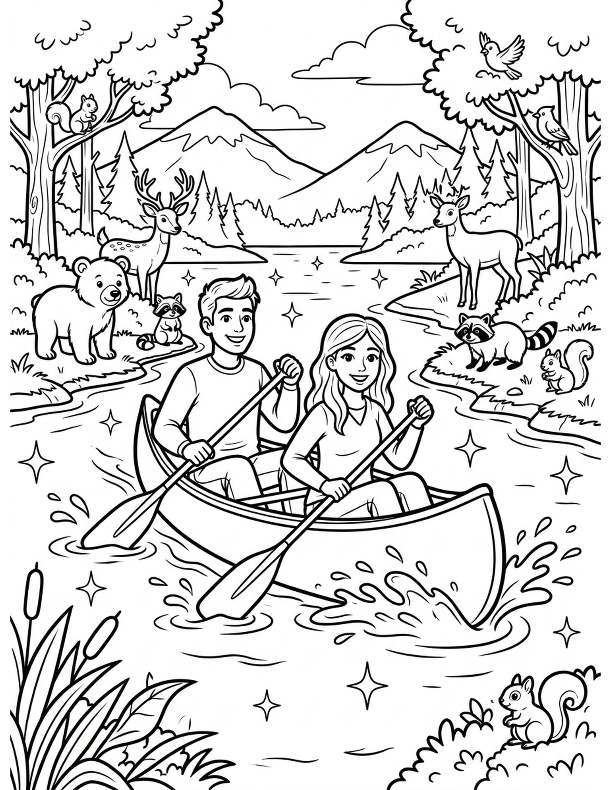Canoeing Adventure Coloring Page