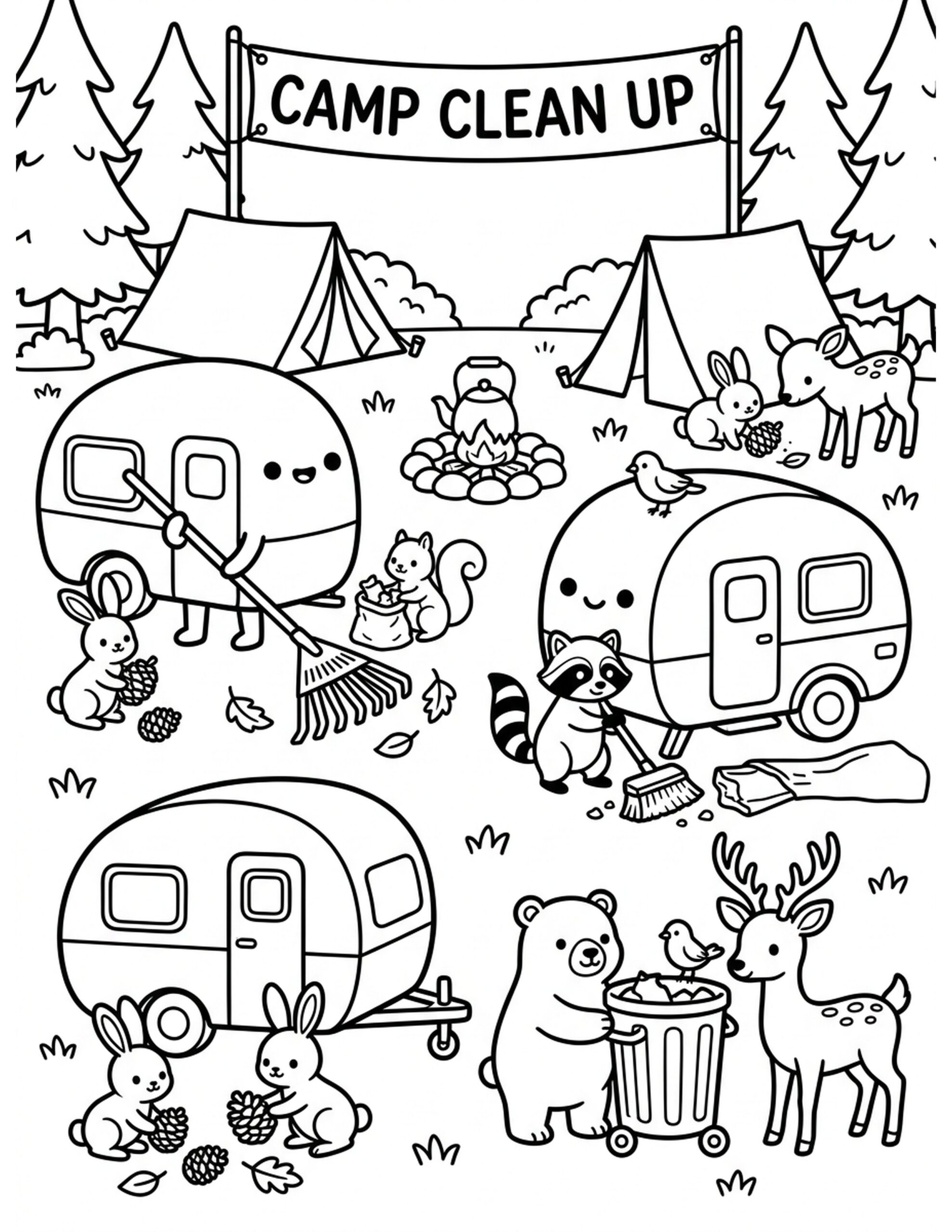 Camp Cleaning Day Coloring Page