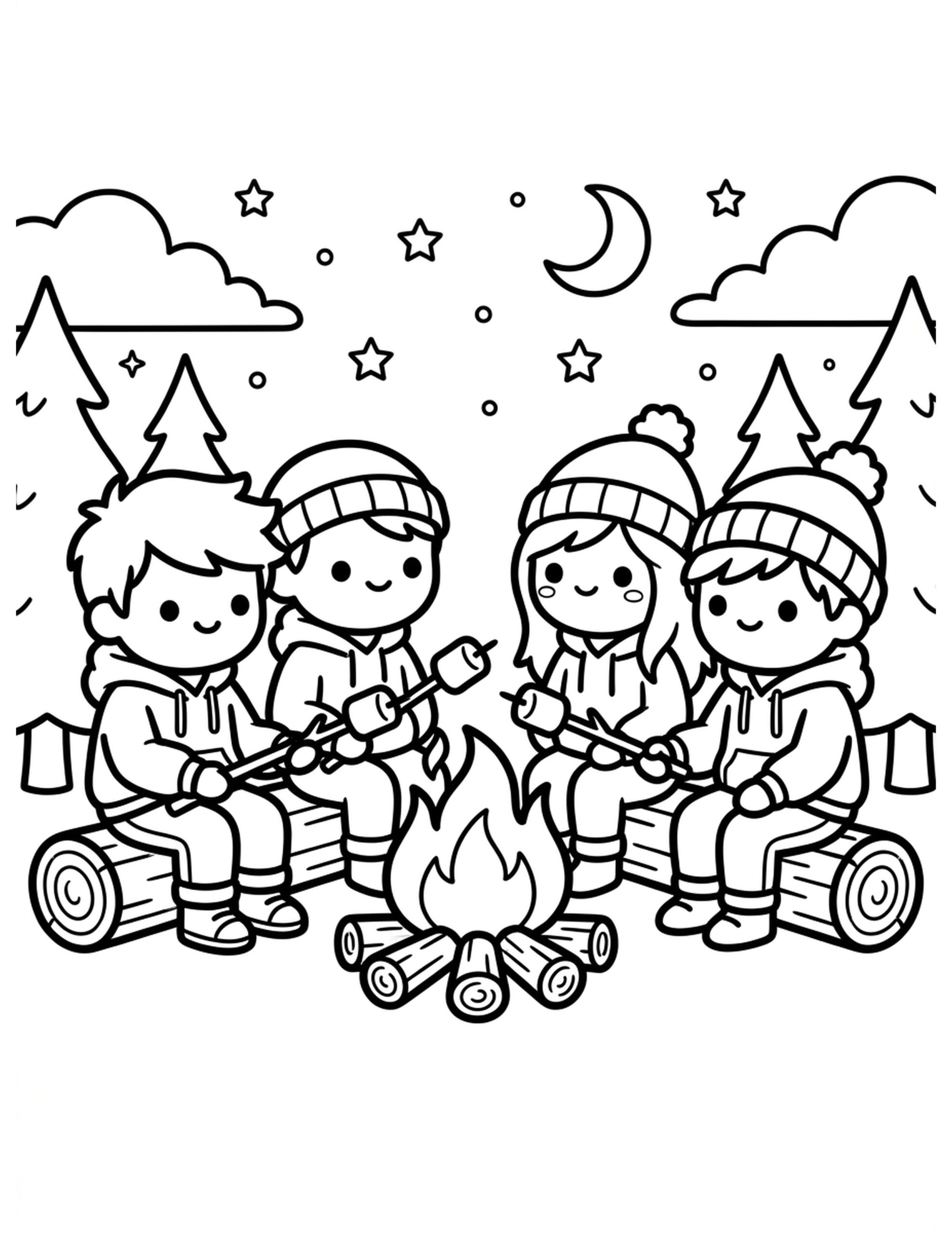 Cozy Campfire Gathering Coloring Page