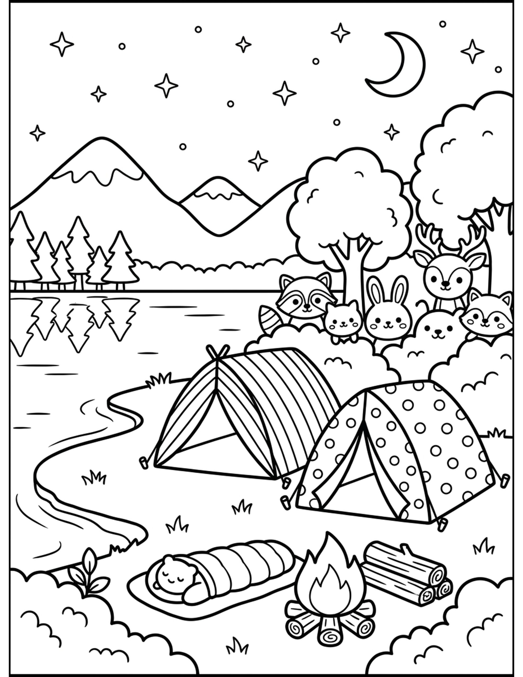 Tents Under The Stars Coloring Page