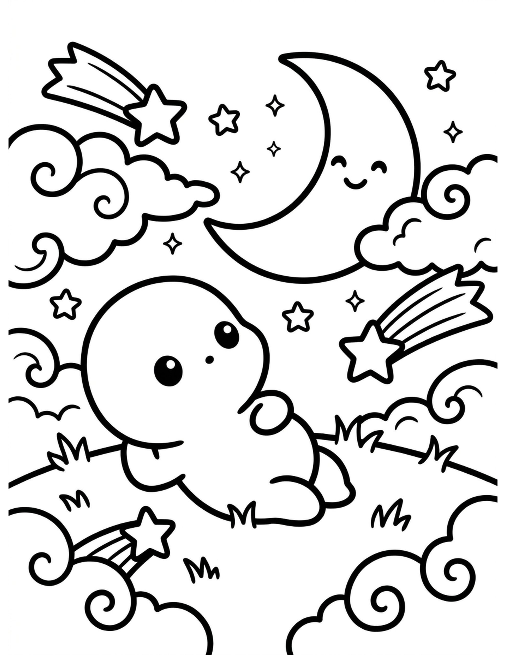 Chibi Dreamy Night Sky Coloring Page