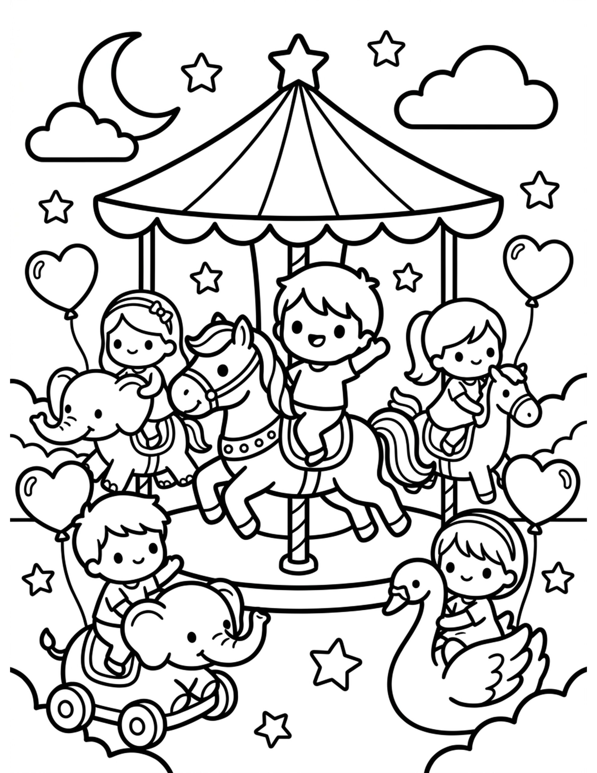 Chibi Merry-Go-Round Coloring Page