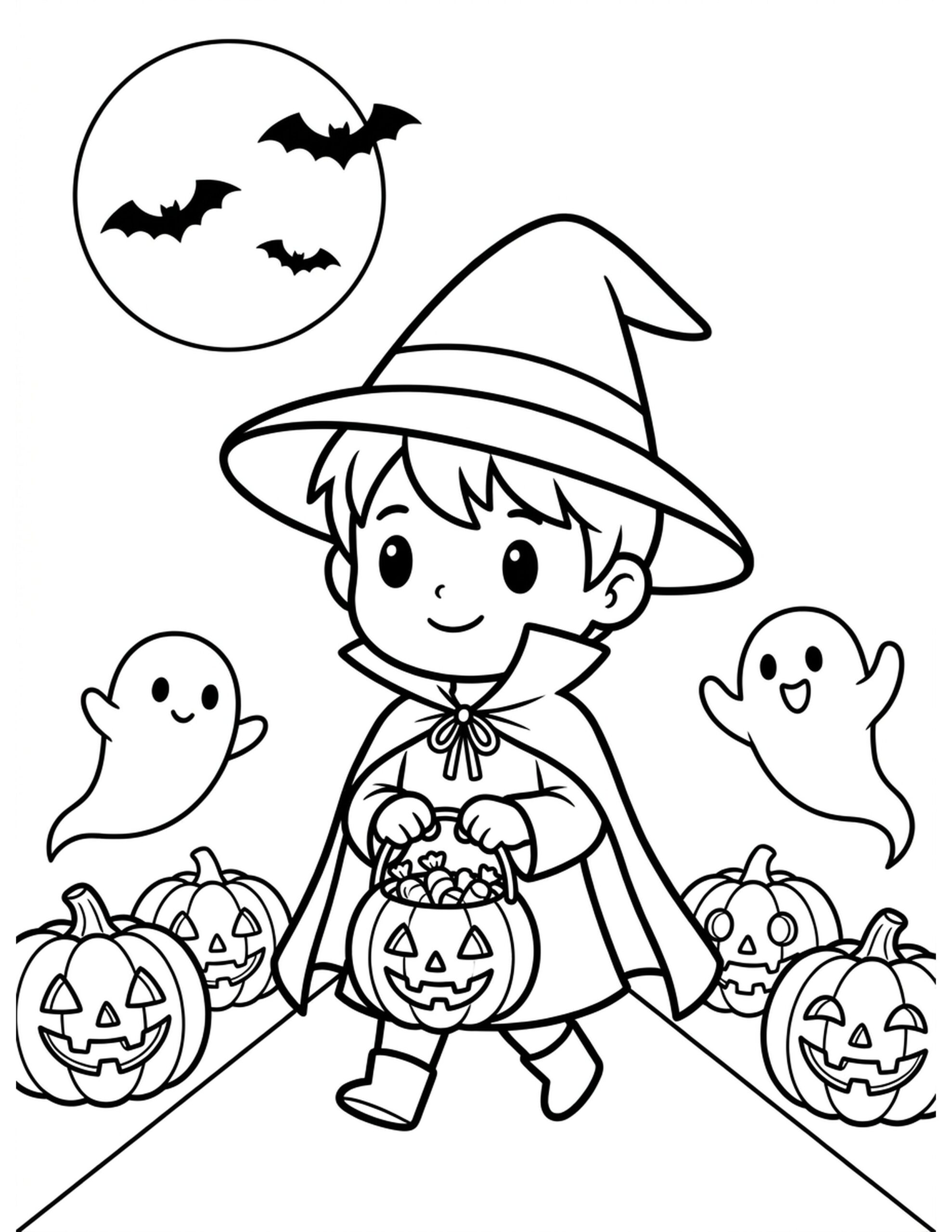 Chibi Halloween Adventure Coloring Page