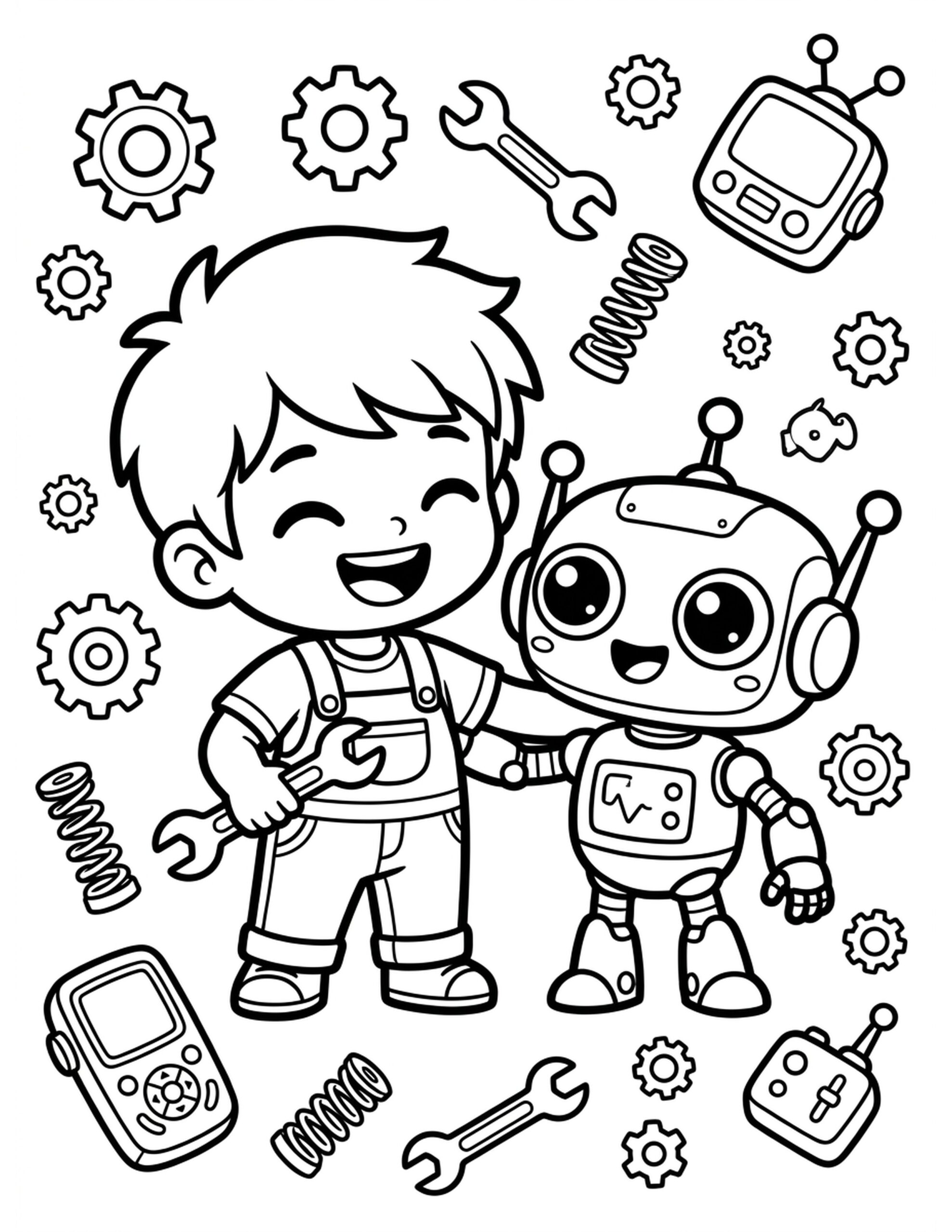 Chibi Robot Friend Coloring Page