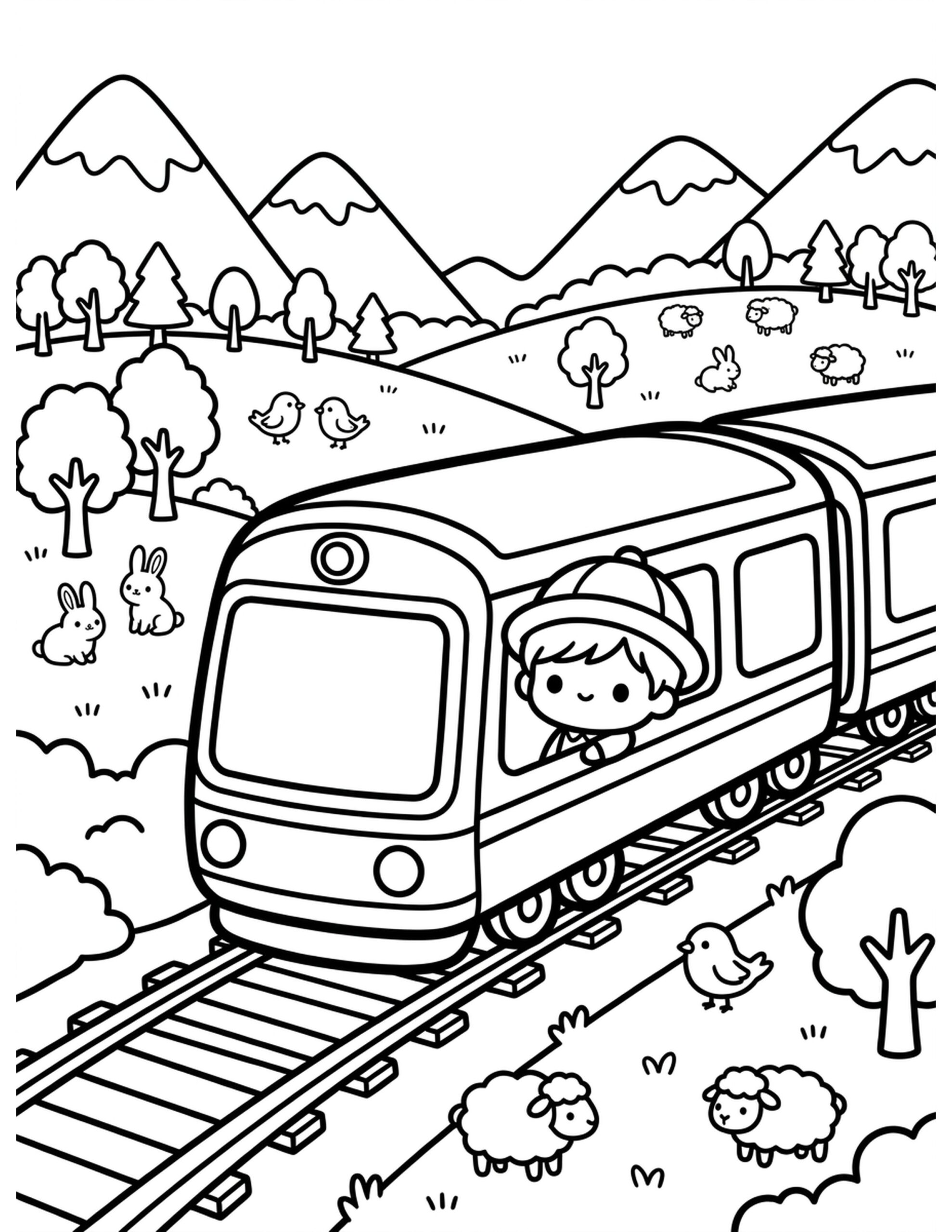 Chibi Scenic Train Ride Coloring Page