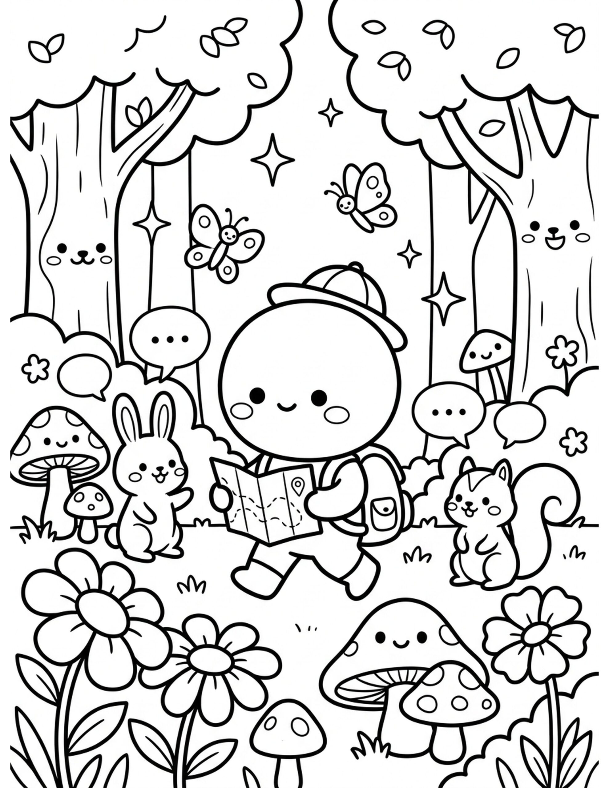Chibi Magical Forest Adventure Coloring Page