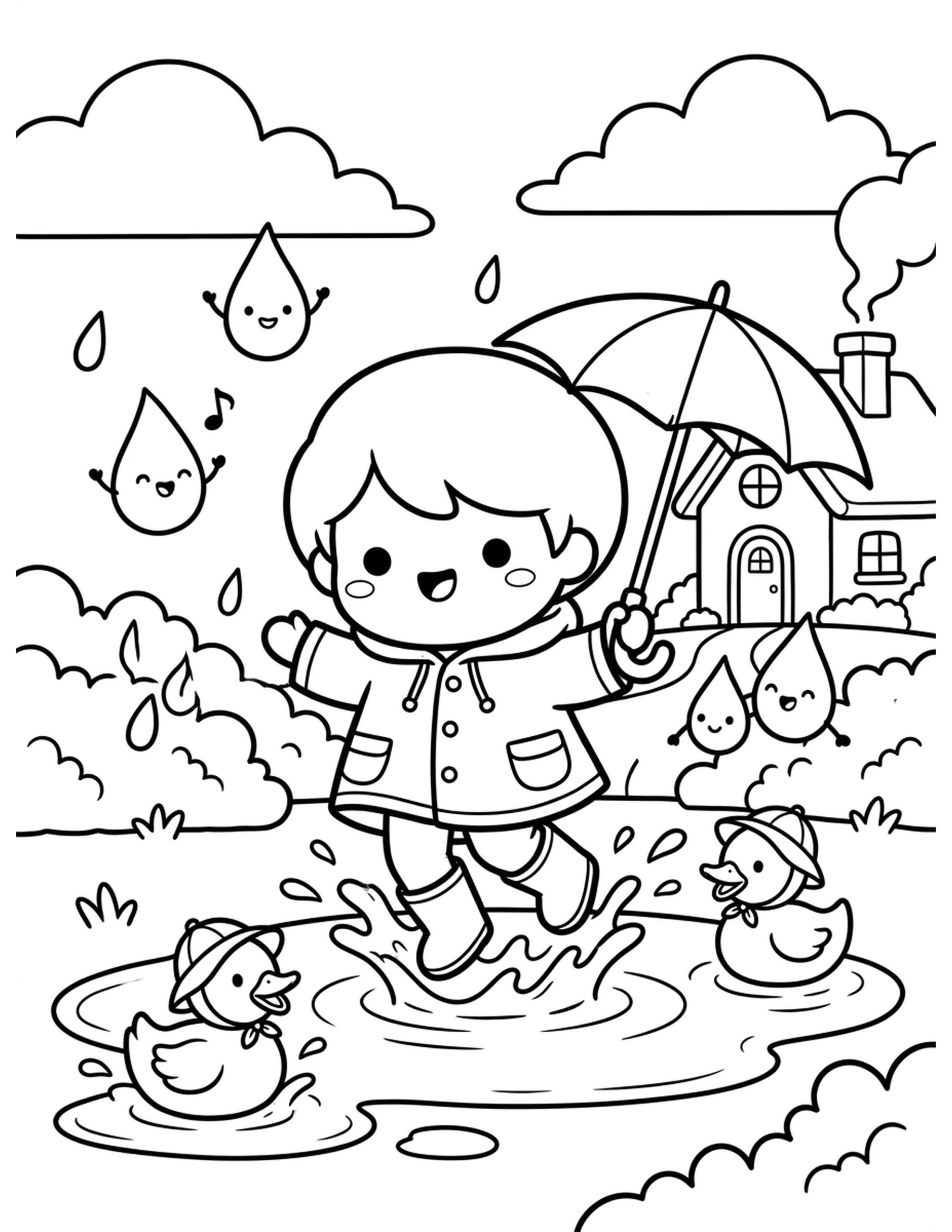 Chibi Rainy Day Fun Coloring Page