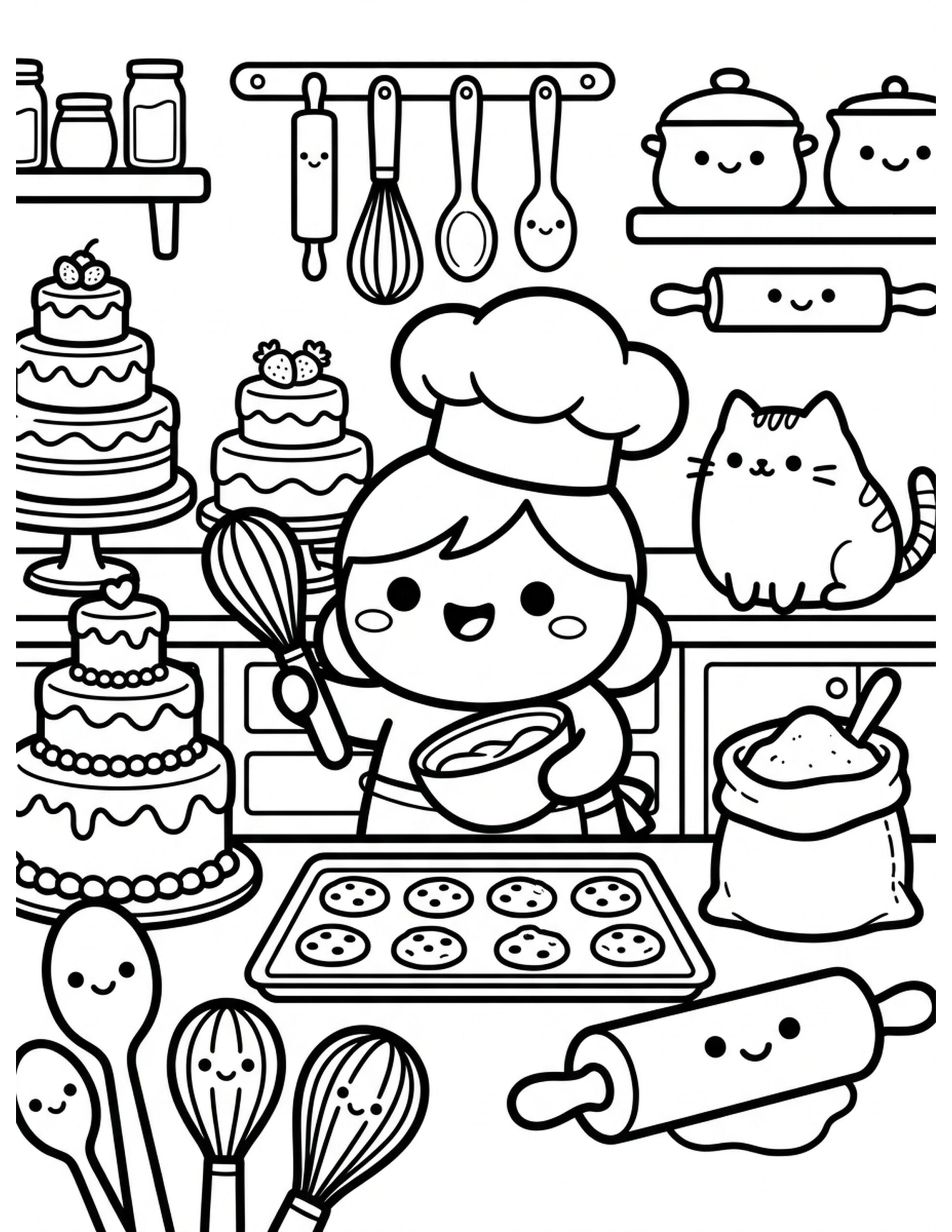 Chibi Bakery Delights Coloring Page