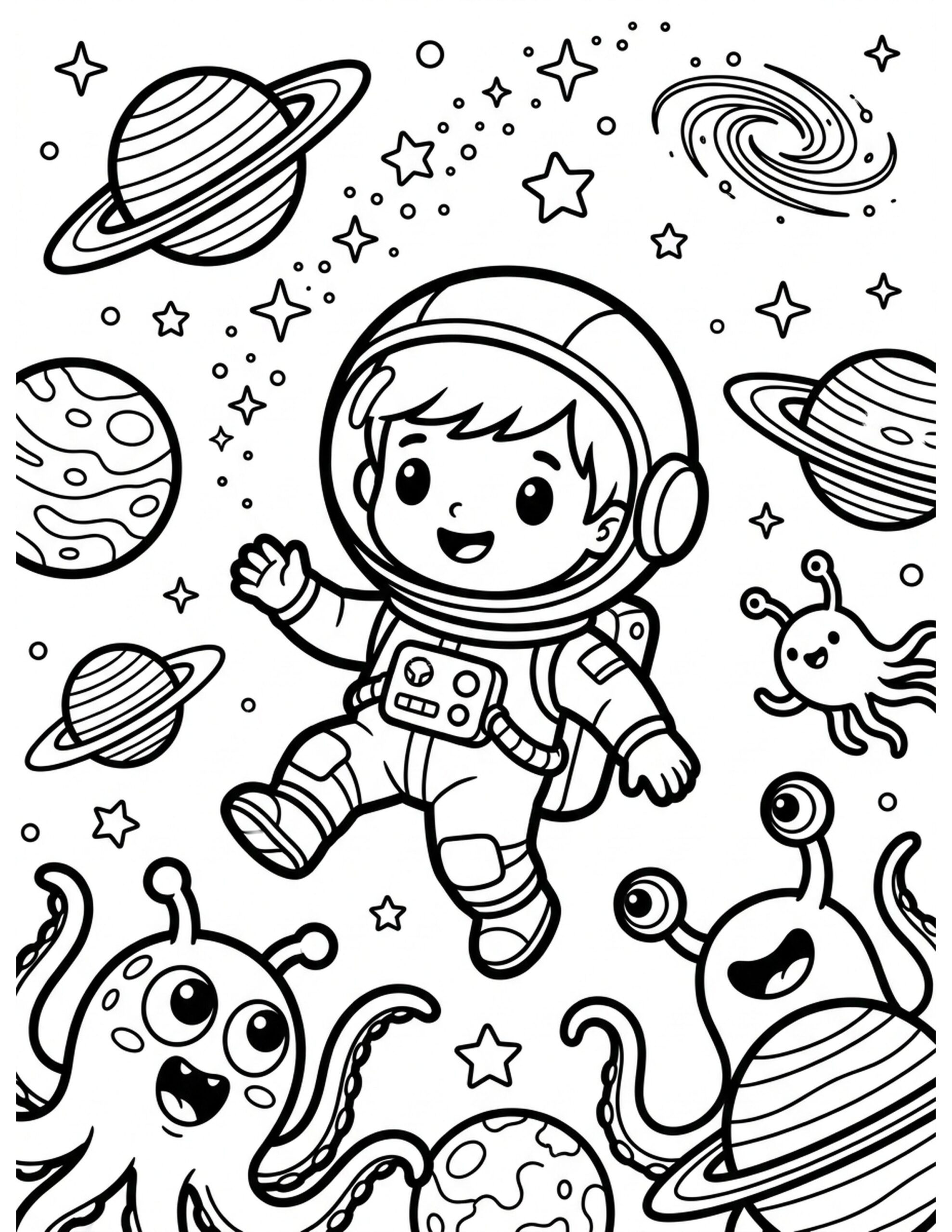 Chibi Space Adventure Coloring Page