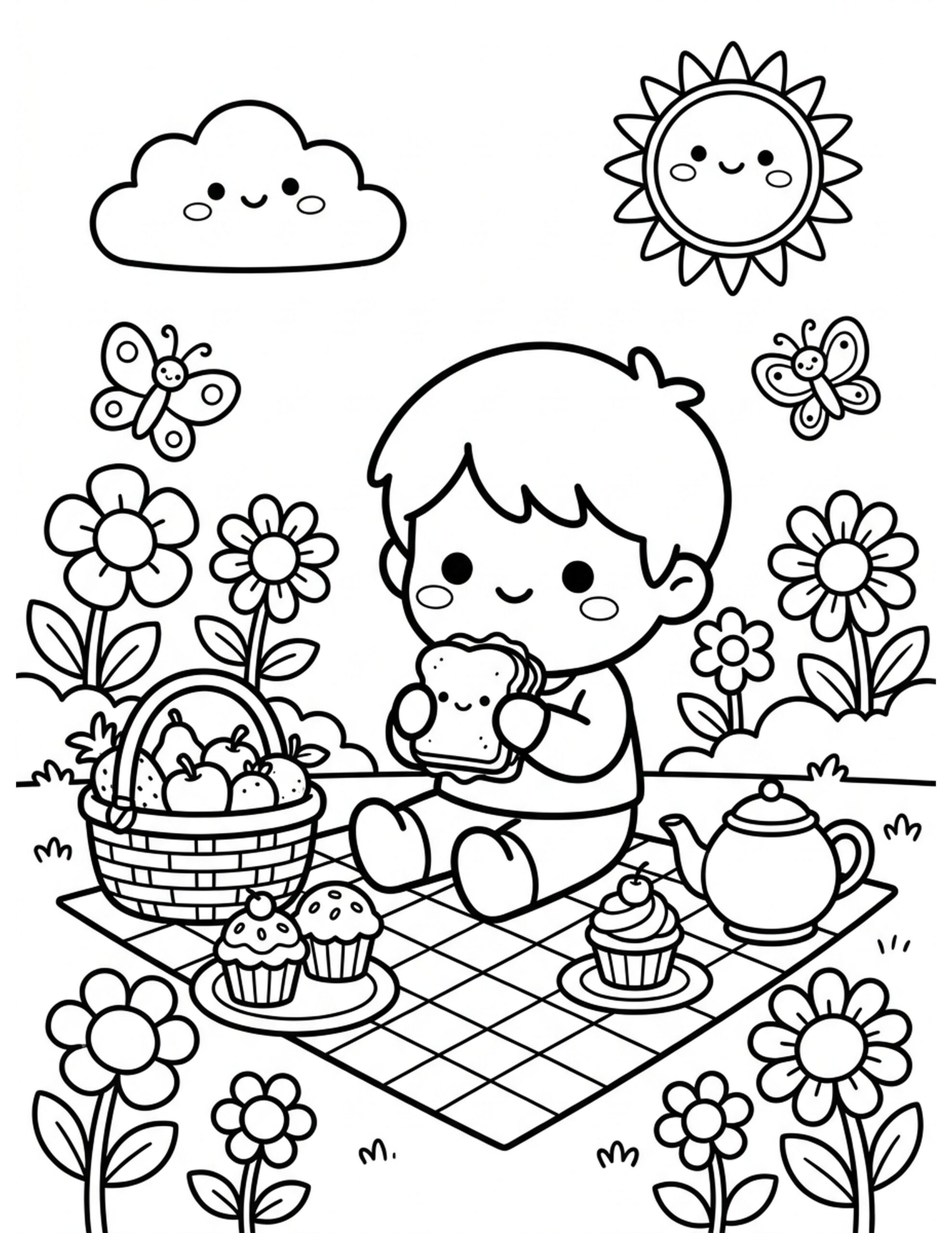 Chibi Garden Picnic Coloring Page