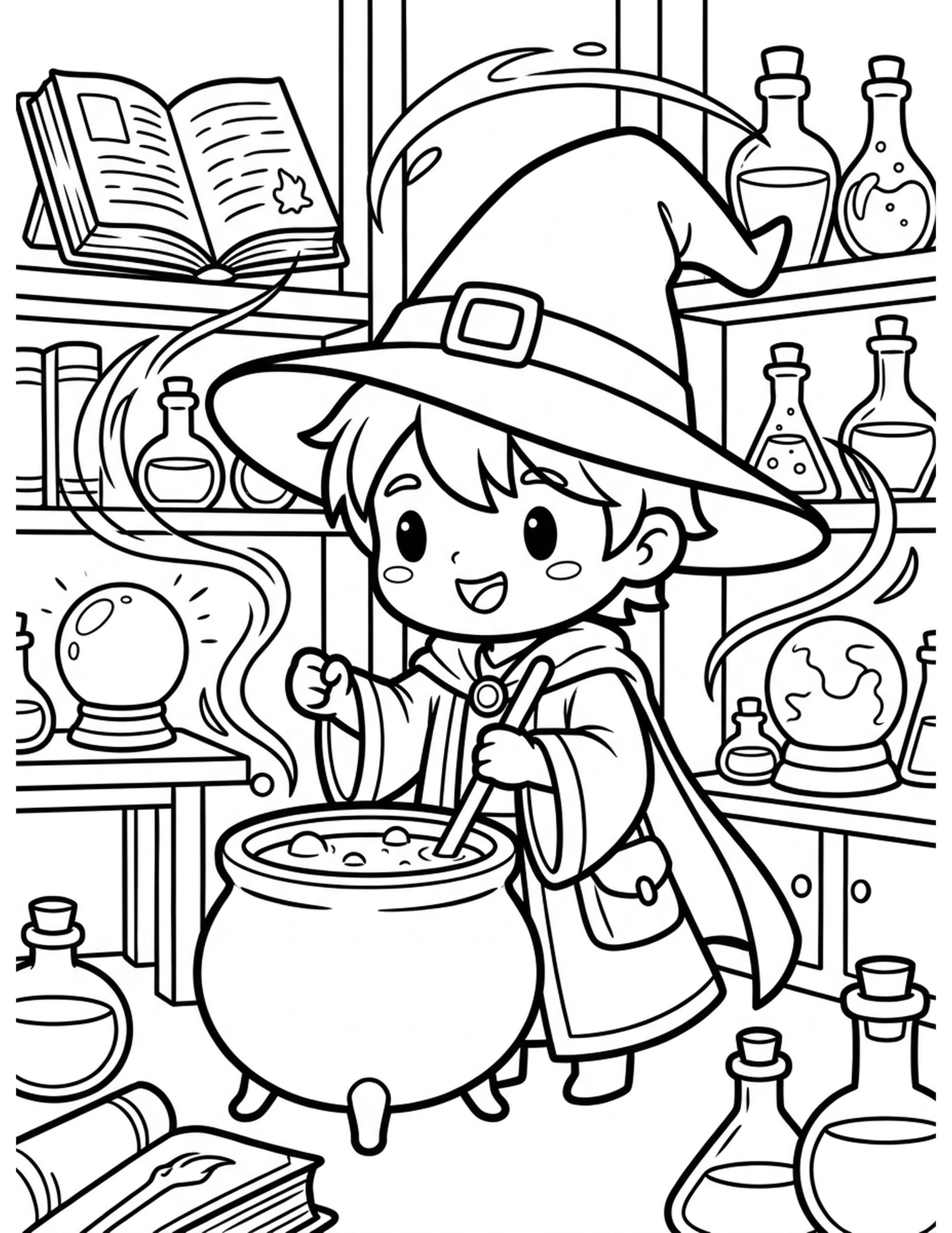 Chibi Wizard's Workshop Coloring Page